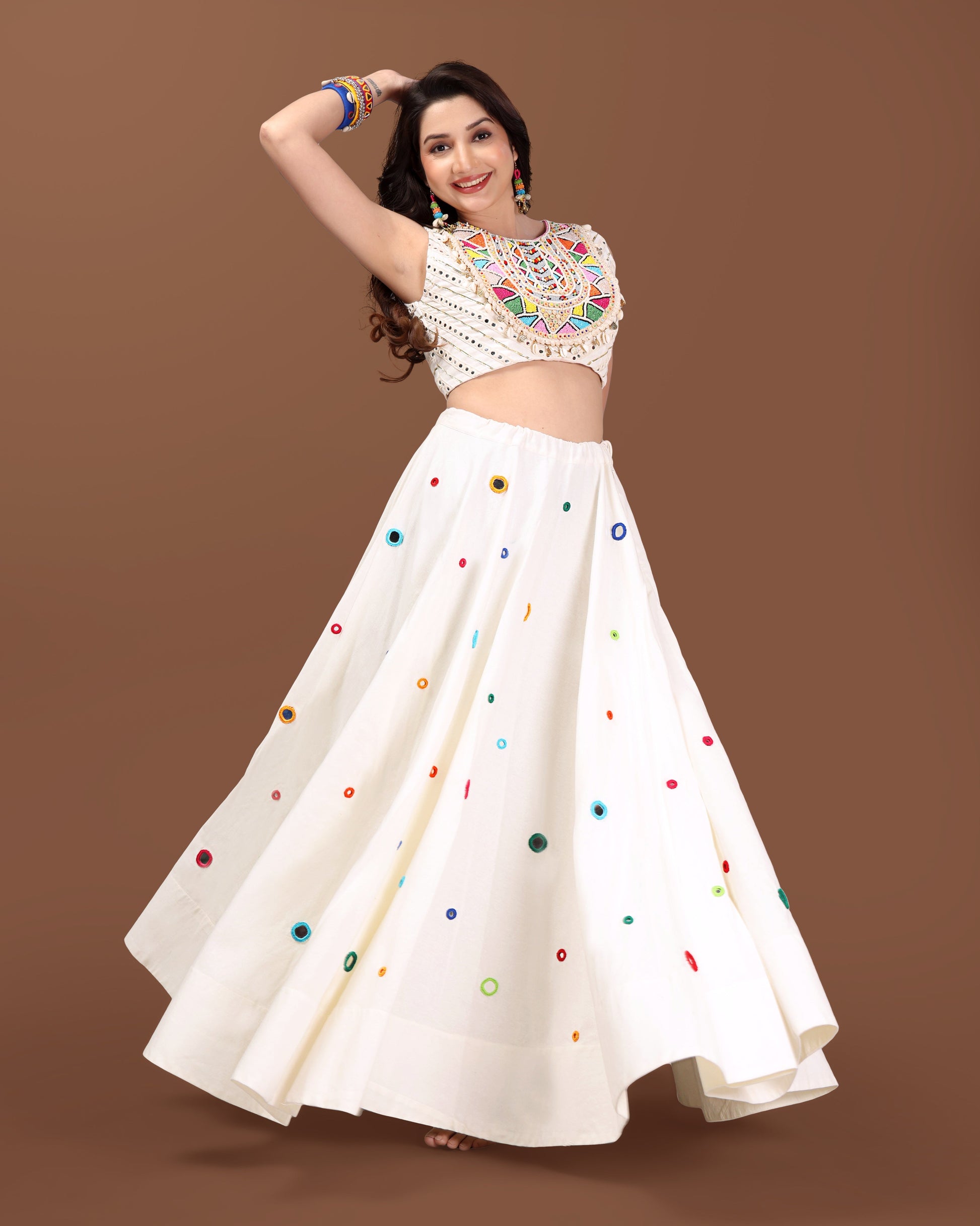 OFF WHITE MULTI MIRROR  CHANIYA CHOLI RAAS'25 HANDMADEAHOLIC BY MISHKA