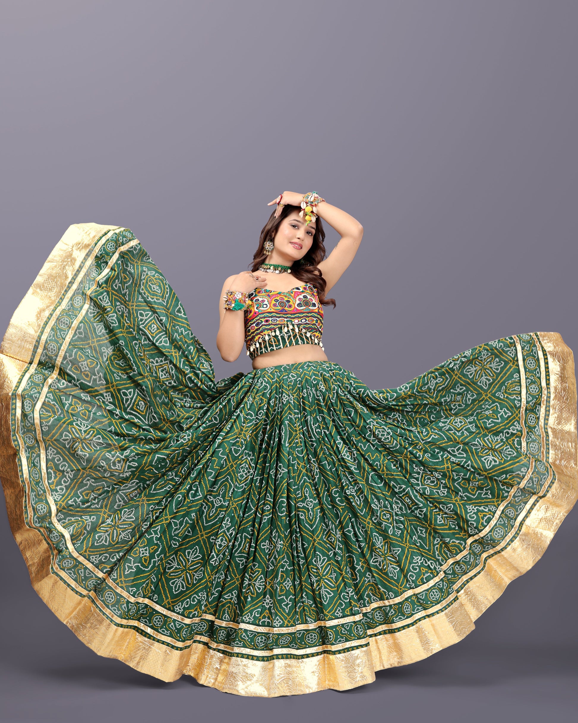 GREEN BANDHANI CHANIYA CHOLI RAAS'25 HANDMADEAHOLIC BY MISHKA