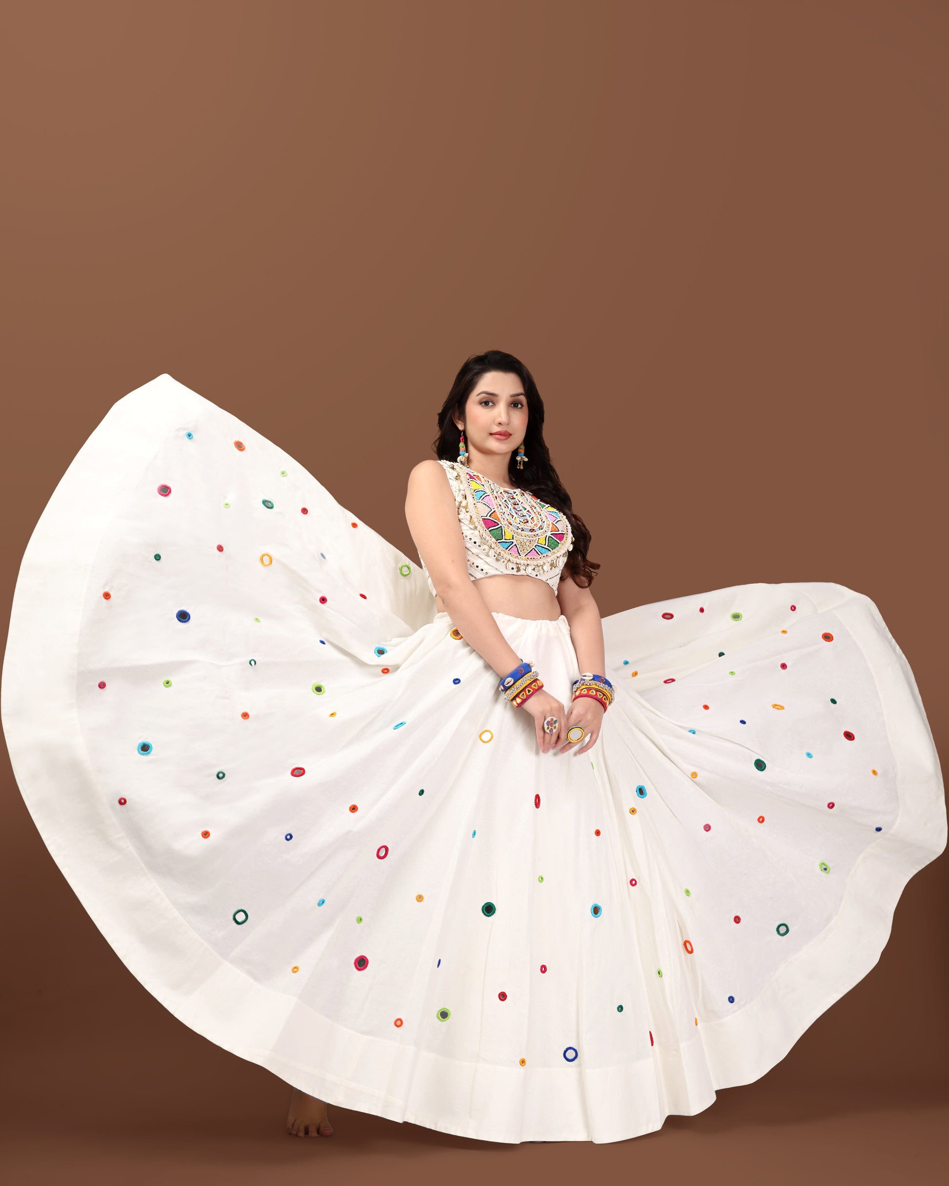 OFF WHITE MULTI MIRROR  CHANIYA CHOLI RAAS'25 HANDMADEAHOLIC BY MISHKA