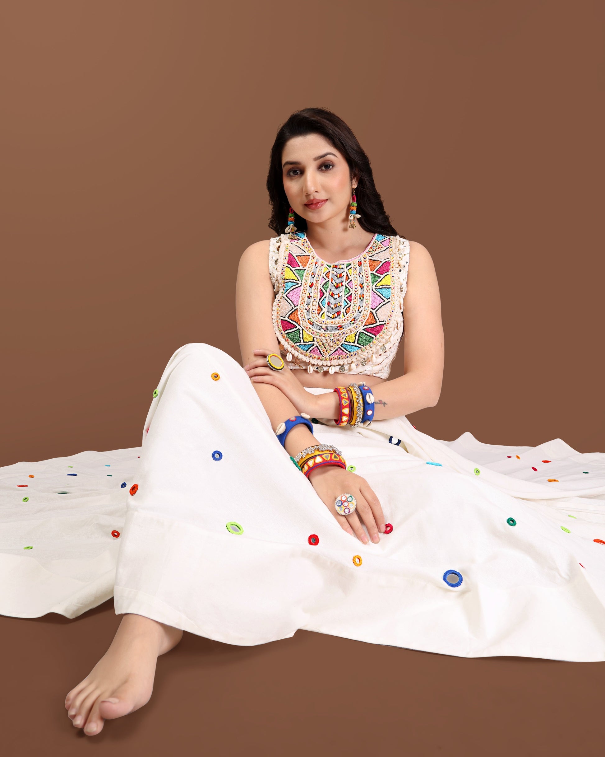 OFF WHITE MULTI MIRROR  CHANIYA CHOLI RAAS'25 HANDMADEAHOLIC BY MISHKA