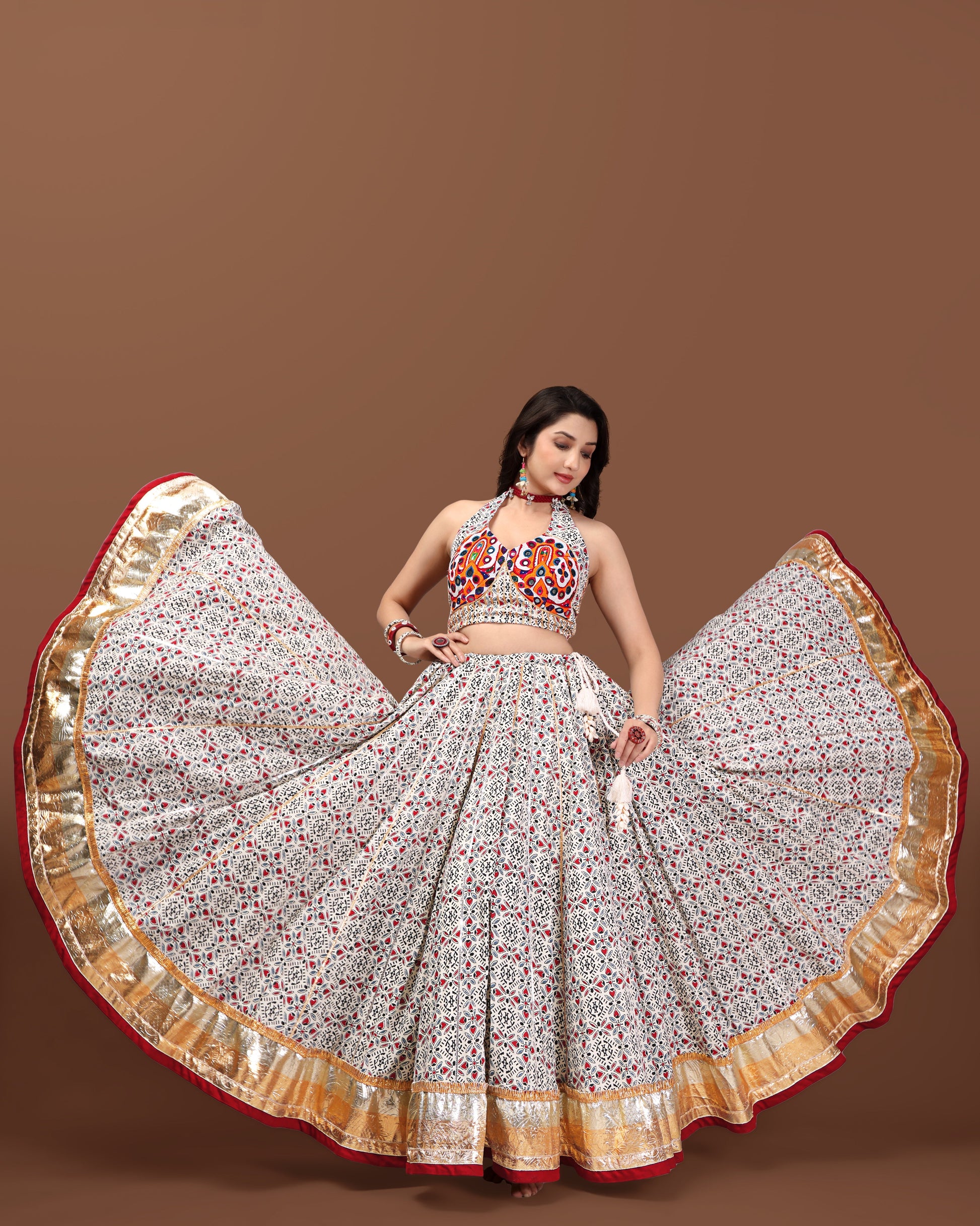 AJARAKH OFF WHITE CHANIYA CHOLI RAAS'25 HANDMADEAHOLIC BY MISHKA