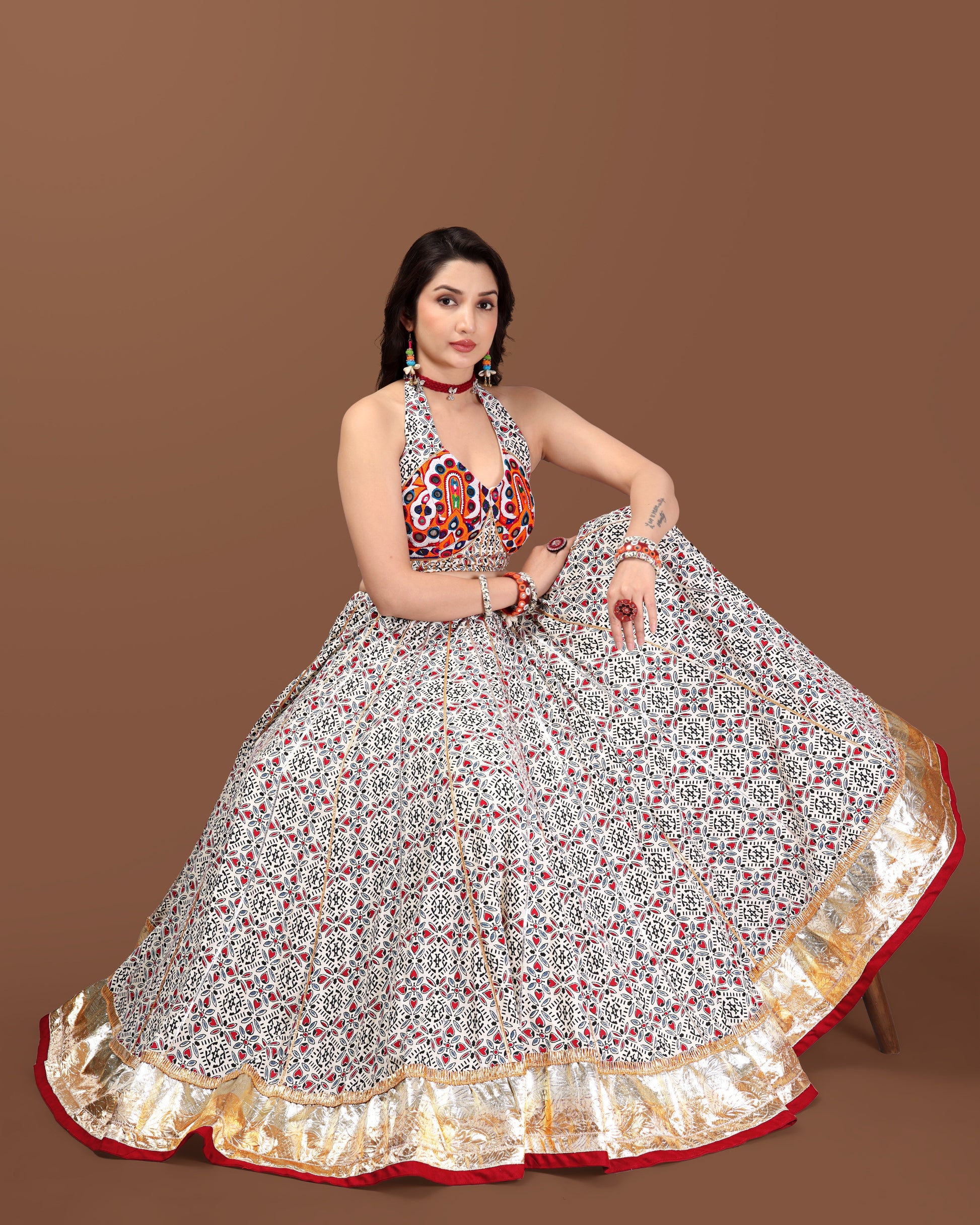 AJARAKH OFF WHITE CHANIYA CHOLI RAAS'25 HANDMADEAHOLIC BY MISHKA