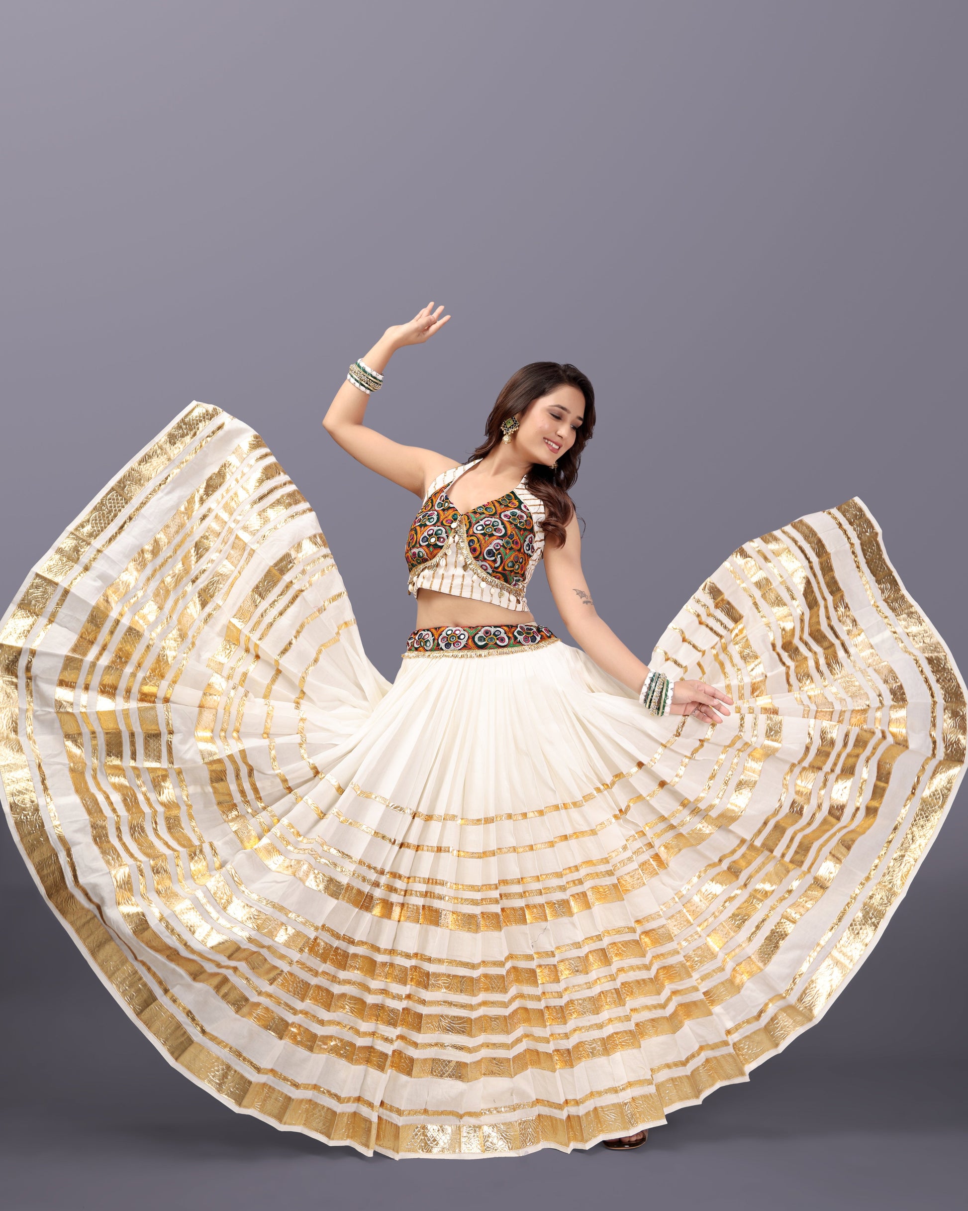 MULTI LAMPI OFF WHITE CHANIYA CHOLI RAAS'25 HANDMADEAHOLIC BY MISHKA