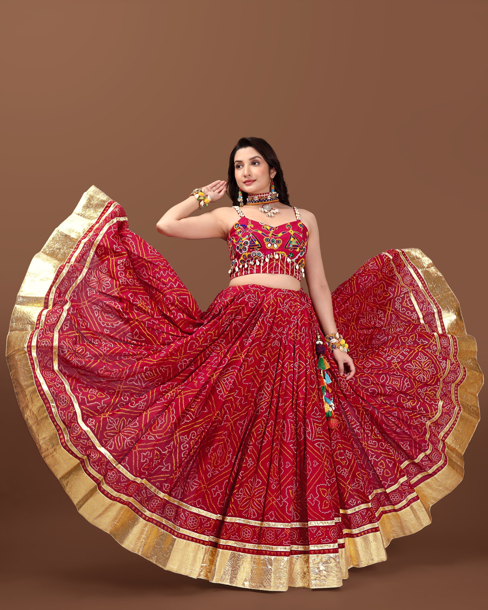 RED BANDHANI CHANIYA CHOLI RAAS'25 HANDMADEAHOLIC BY MISHKA