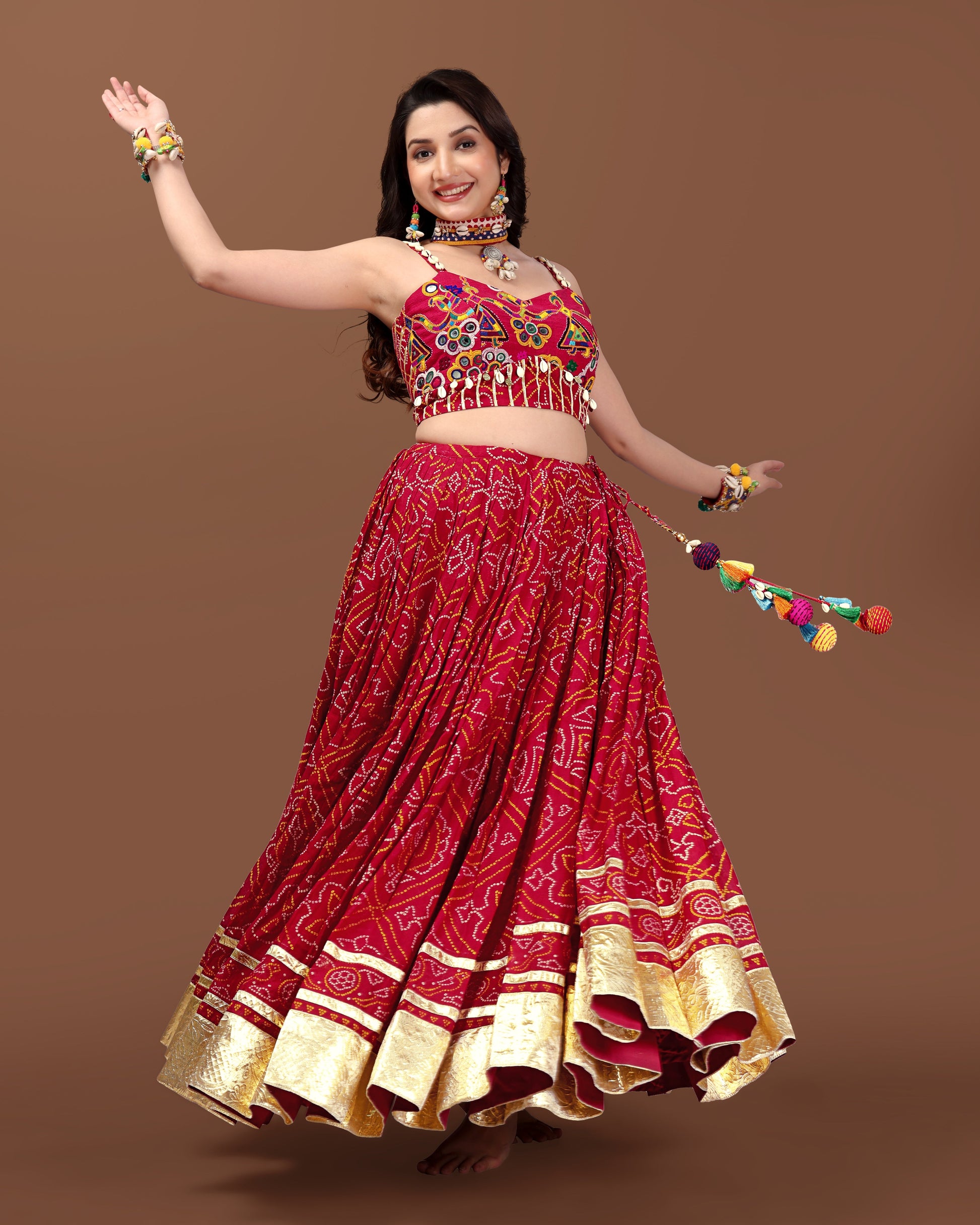 RED BANDHANI CHANIYA CHOLI RAAS'25 HANDMADEAHOLIC BY MISHKA
