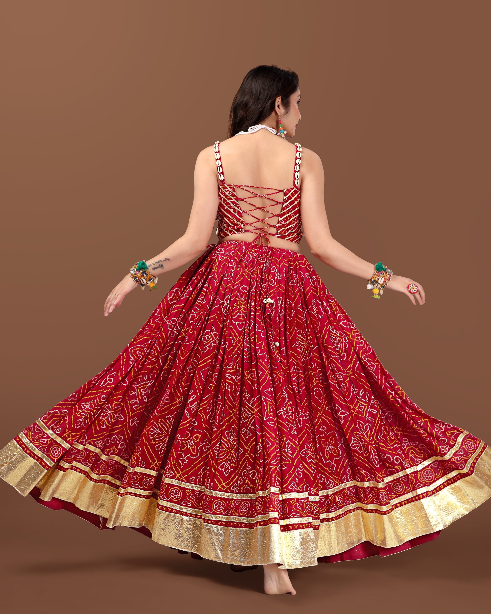 RED BANDHANI CHANIYA CHOLI RAAS'25 HANDMADEAHOLIC BY MISHKA