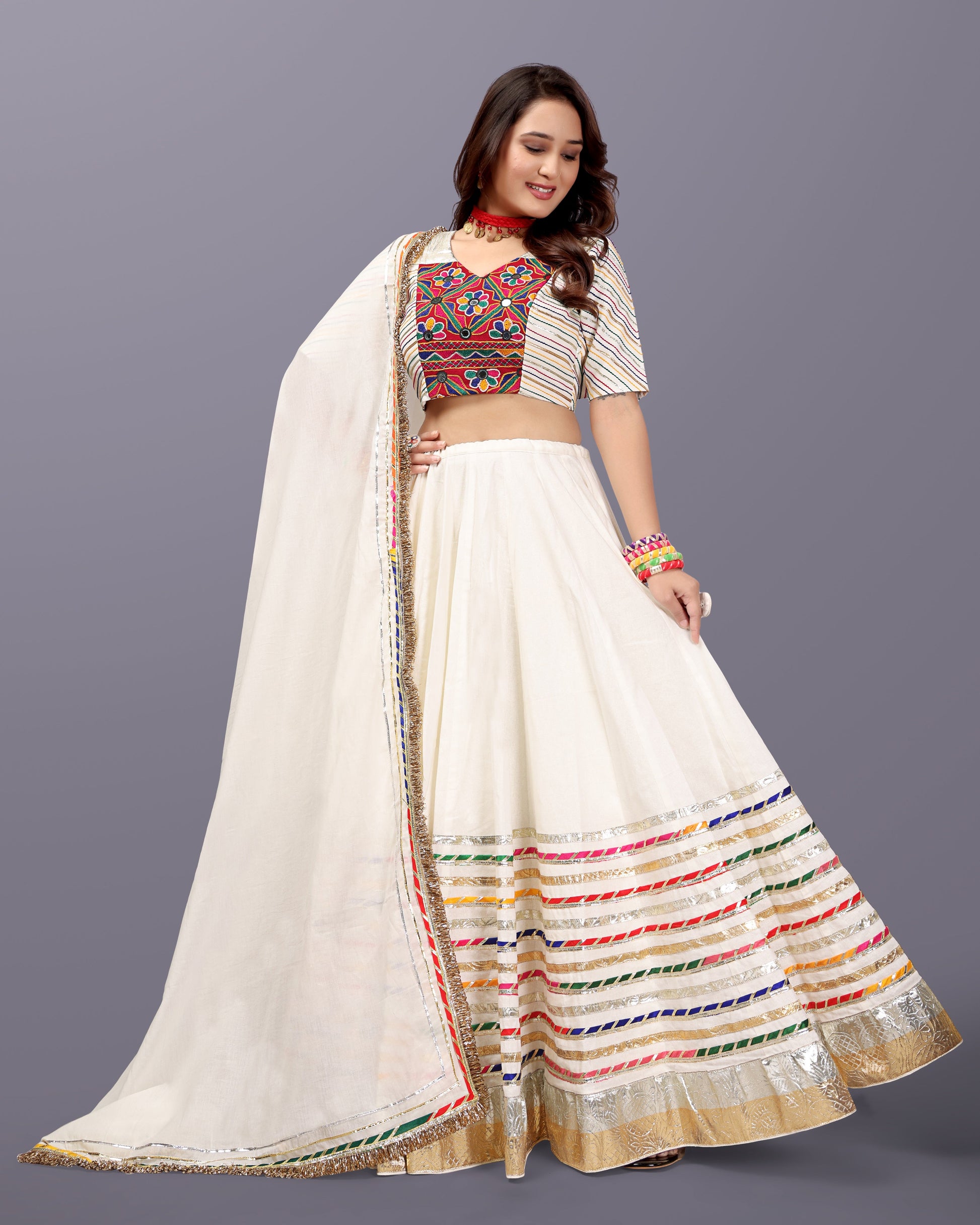 OFF WHITE MULTI GOTTA CHANIYA CHOLI RAAS'25 HANDMADEAHOLIC BY MISHKA