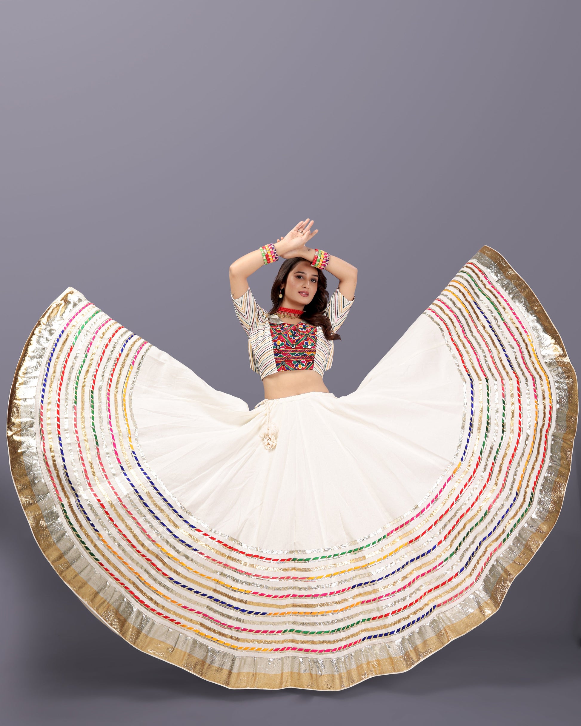 OFF WHITE MULTI GOTTA CHANIYA CHOLI RAAS'25 HANDMADEAHOLIC BY MISHKA