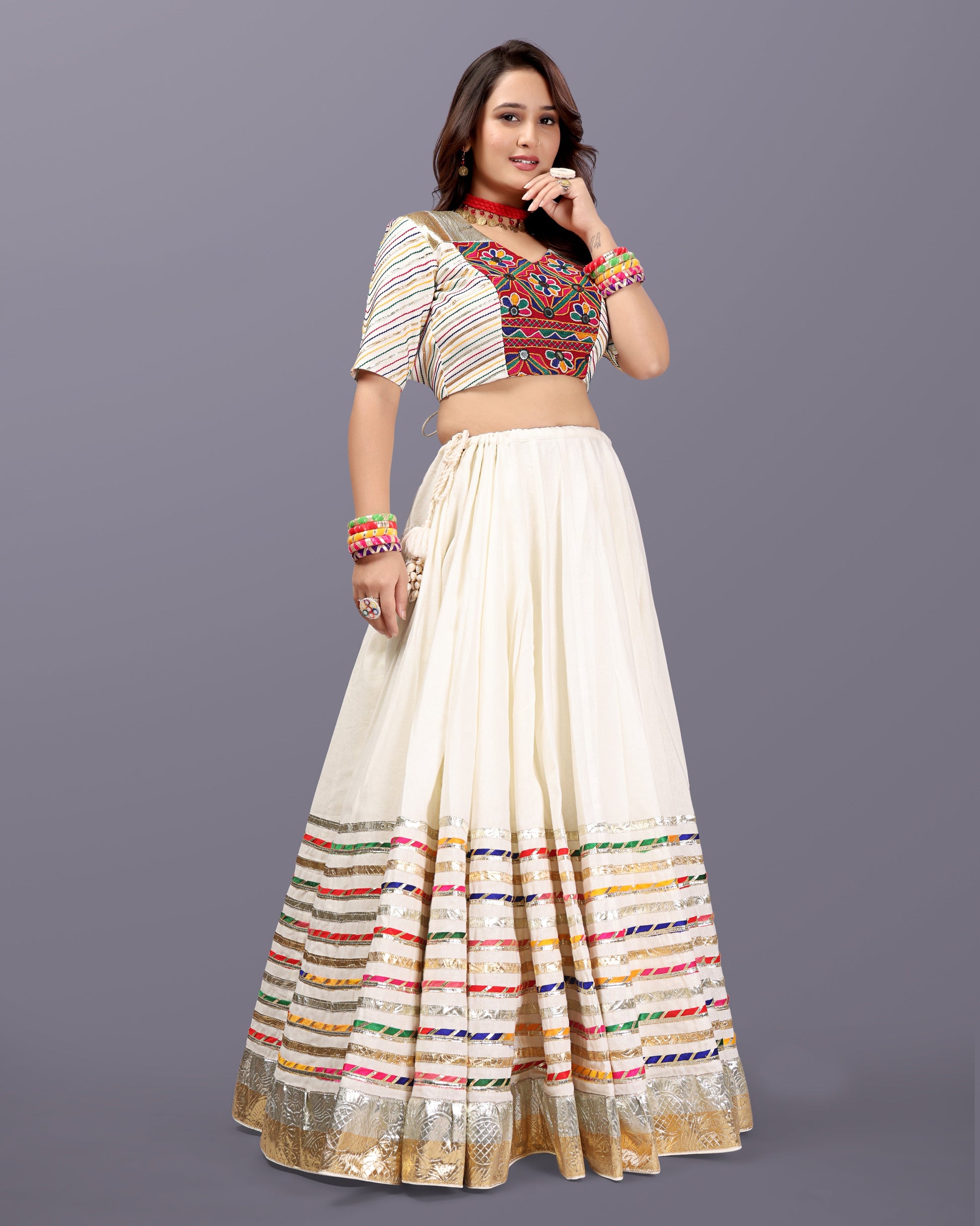 OFF WHITE MULTI GOTTA CHANIYA CHOLI RAAS'25 HANDMADEAHOLIC BY MISHKA