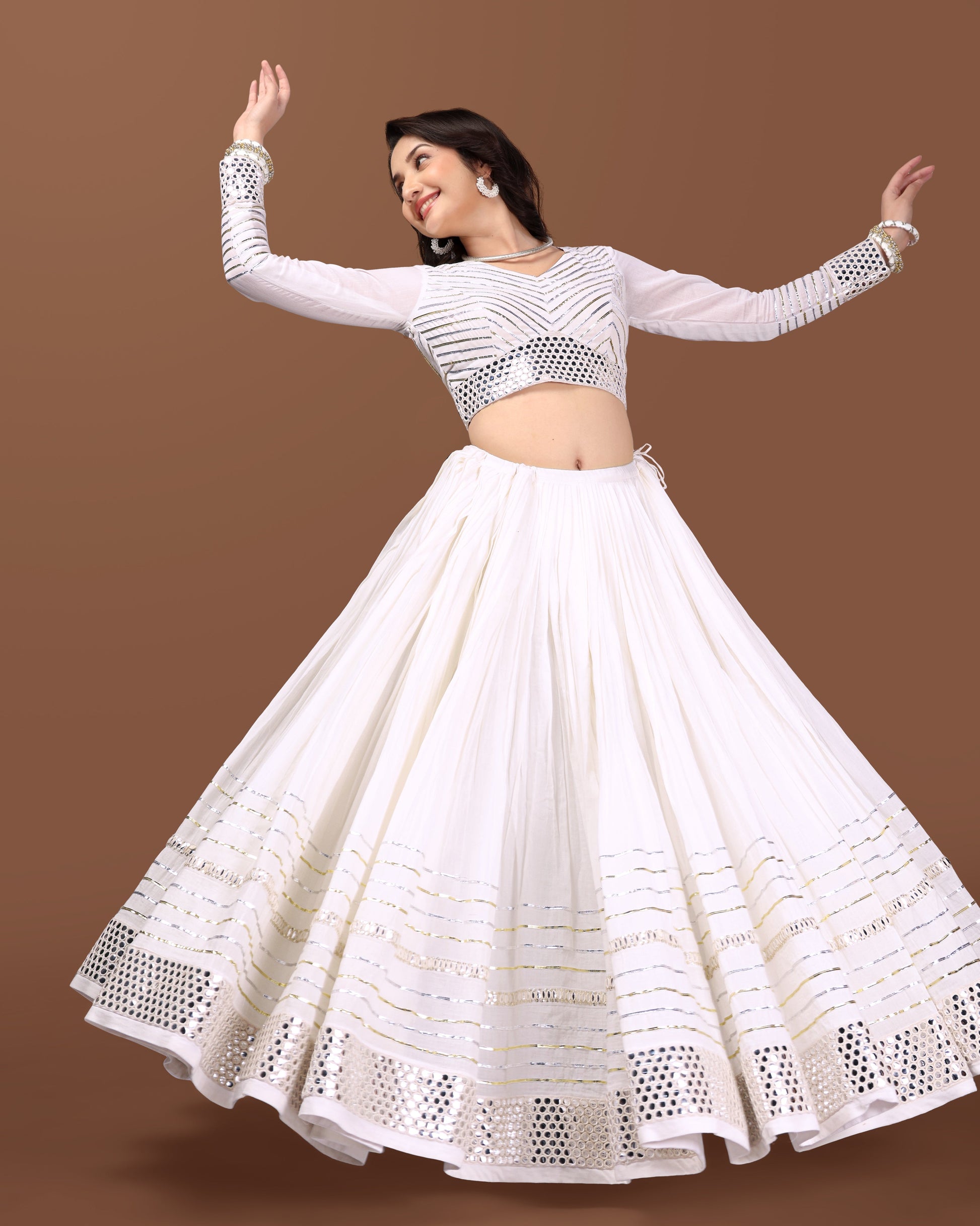 OFF WHITE SILVER GOTTA CHANIYA CHOLI RAAS'25 HANDMADEAHOLIC BY MISHKA