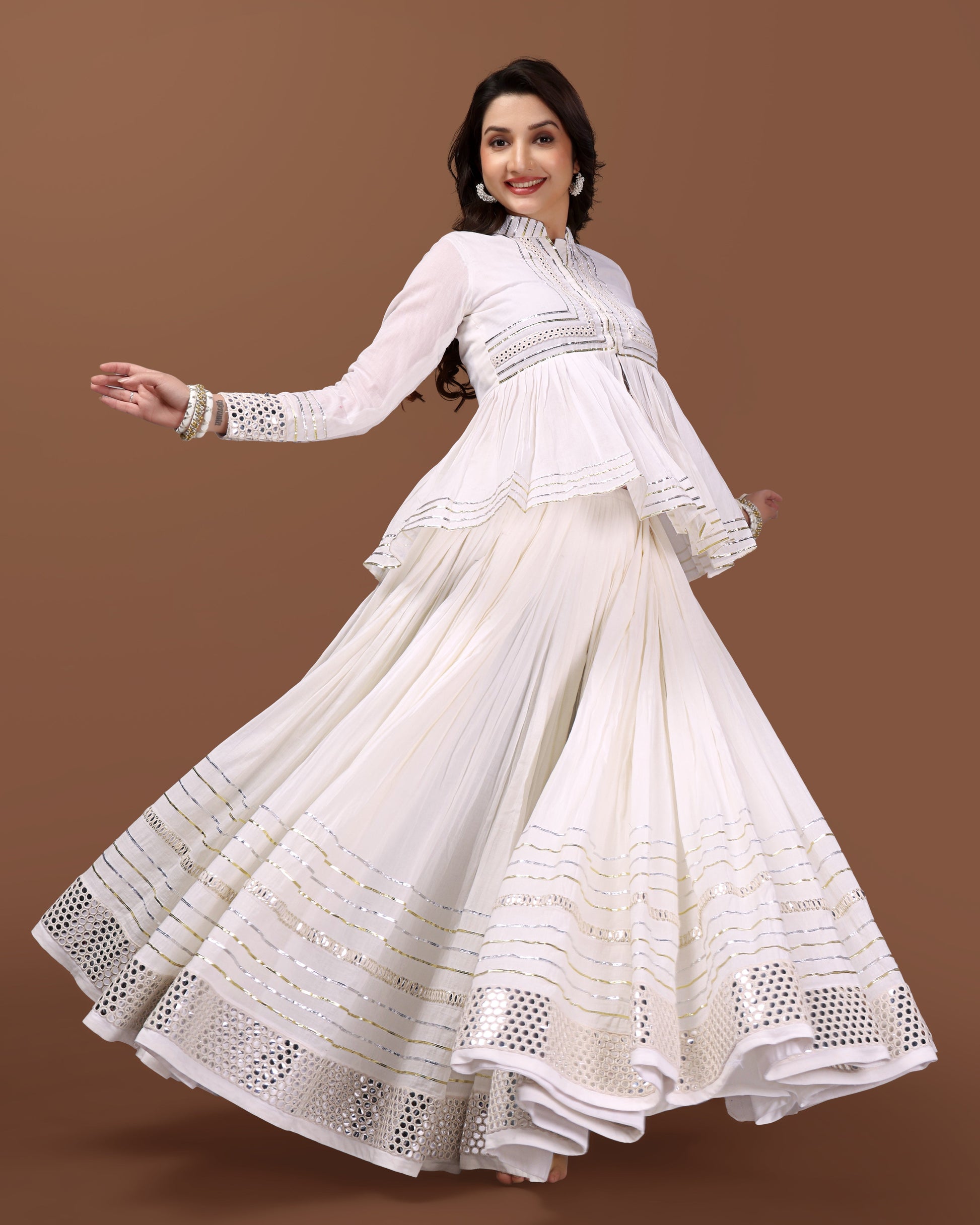 OFF WHITE SILVER KEDIYA GOTTA CHANIYA CHOLI RAAS'25 HANDMADEAHOLIC BY MISHKA