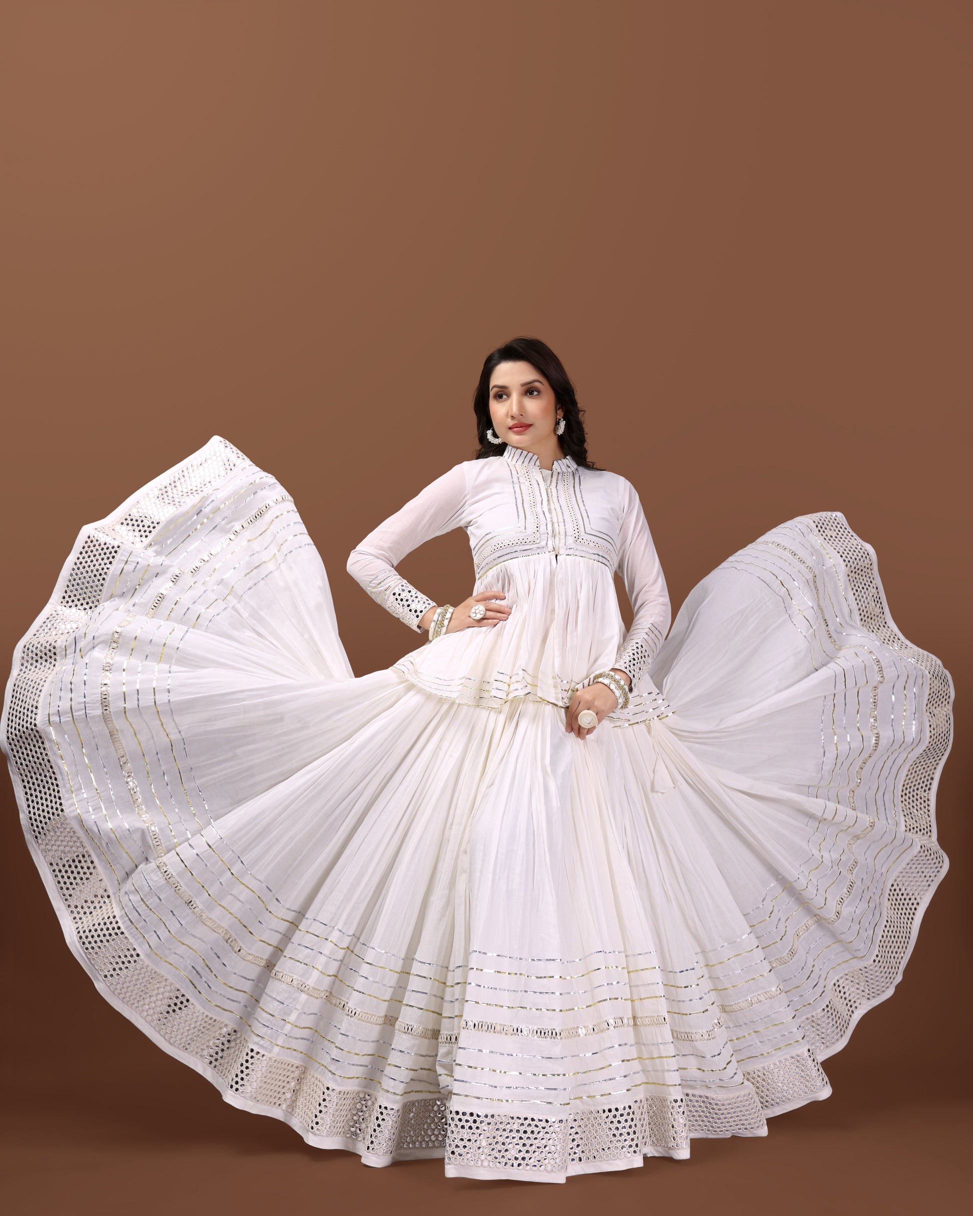 OFF WHITE SILVER KEDIYA GOTTA CHANIYA CHOLI RAAS'25 HANDMADEAHOLIC BY MISHKA