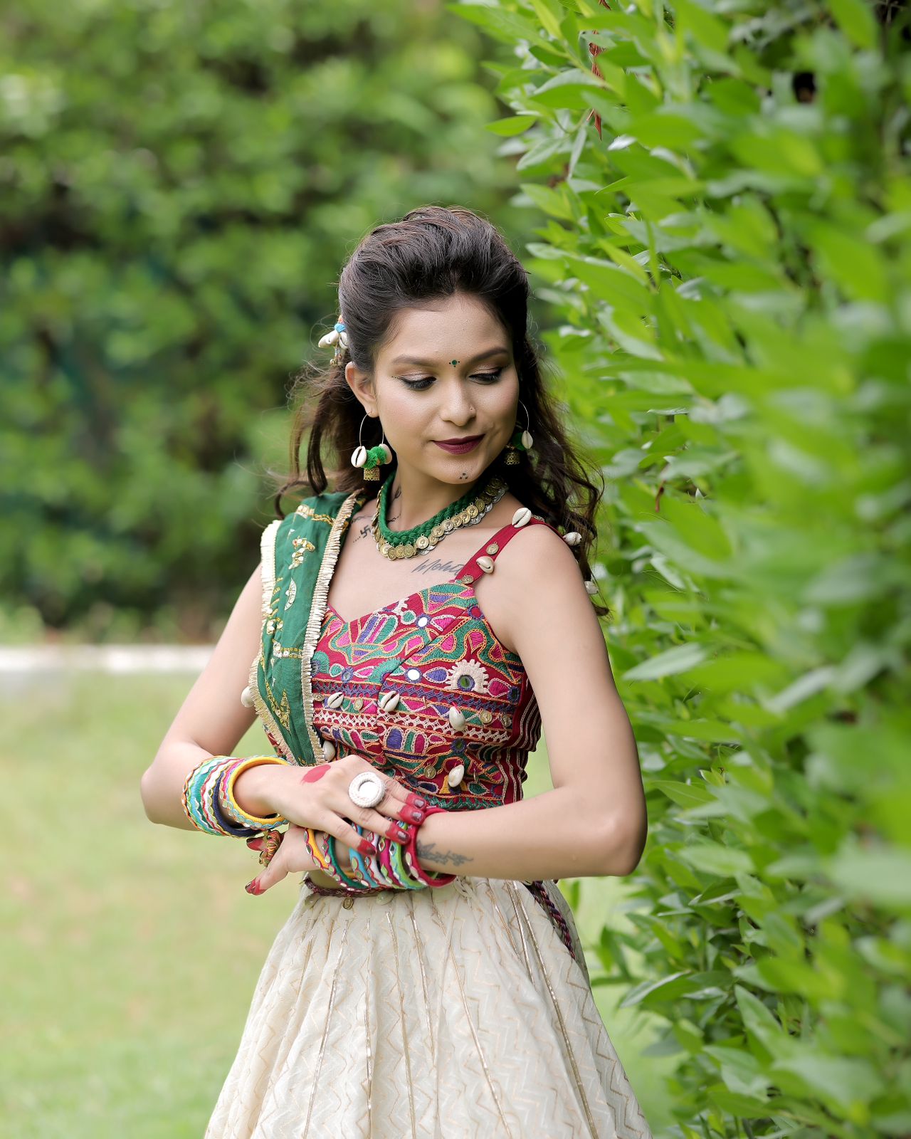 OFF WHITE AND MAROON CHANIYA CHOLI HANDMADEAHOLIC BY MISHKA