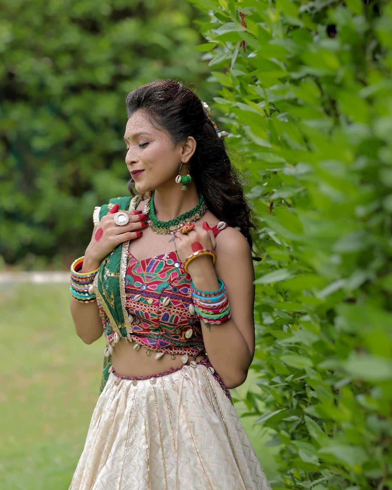OFF WHITE AND MAROON CHANIYA CHOLI HANDMADEAHOLIC BY MISHKA
