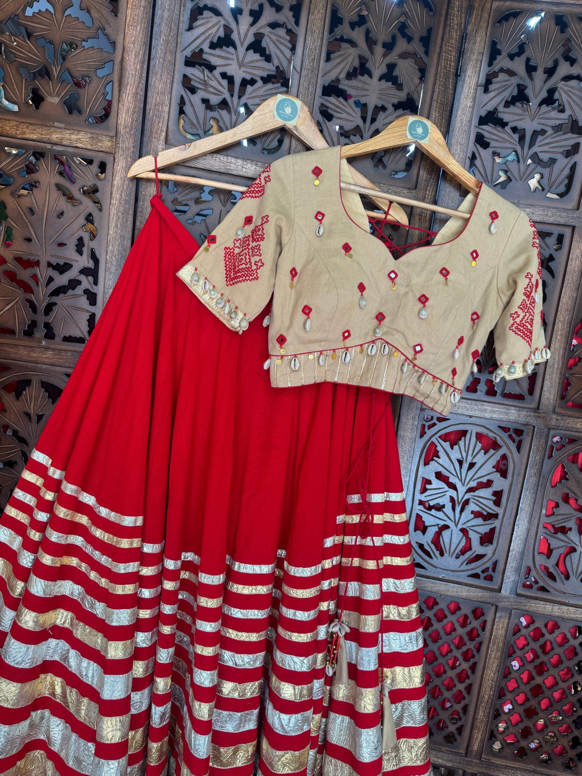 RED MULTI LAMPI CHANIYA CHOLI RAAS'25 HANDMADEAHOLIC BY MISHKA