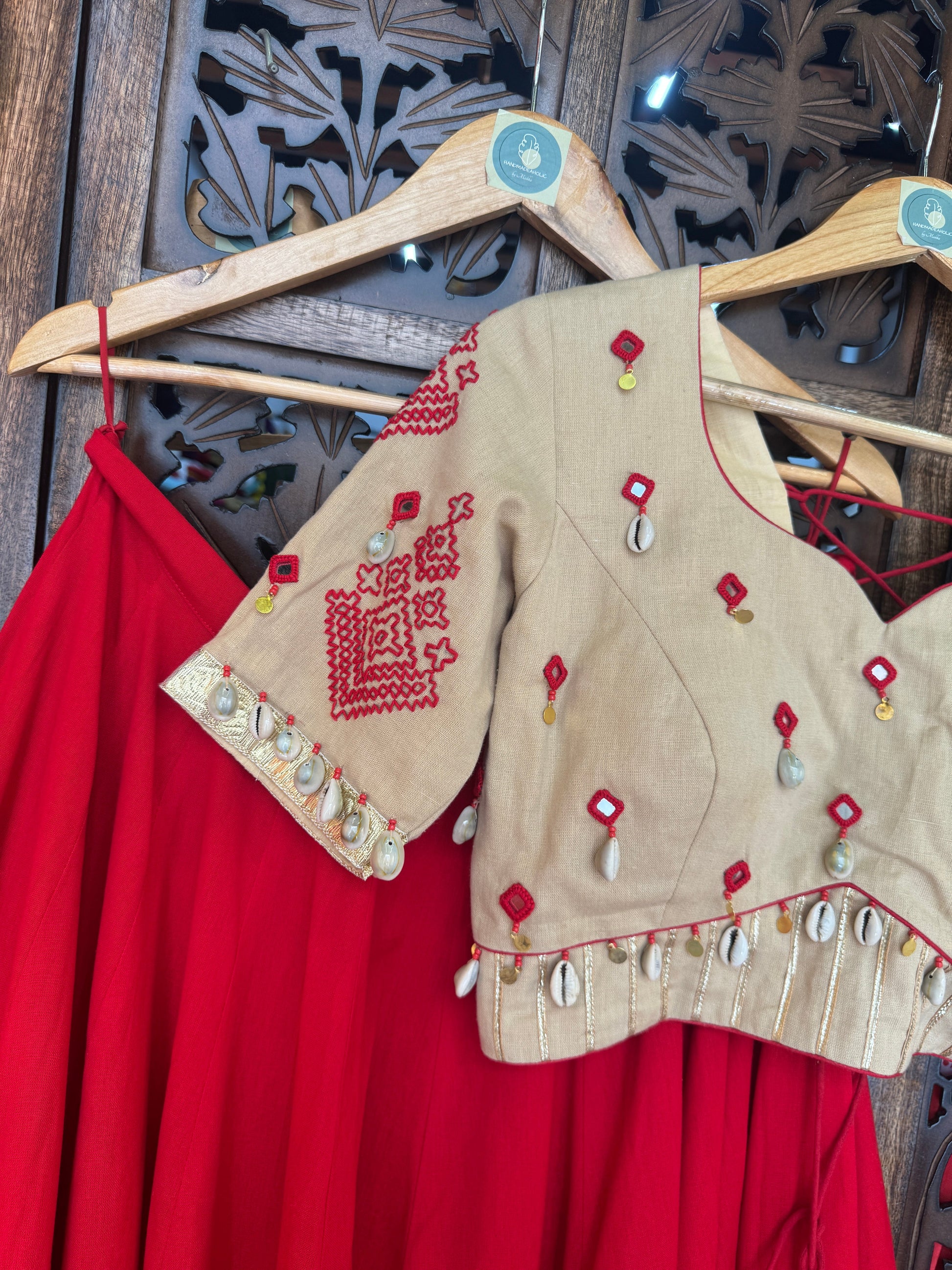 RED MULTI LAMPI CHANIYA CHOLI RAAS'25 HANDMADEAHOLIC BY MISHKA