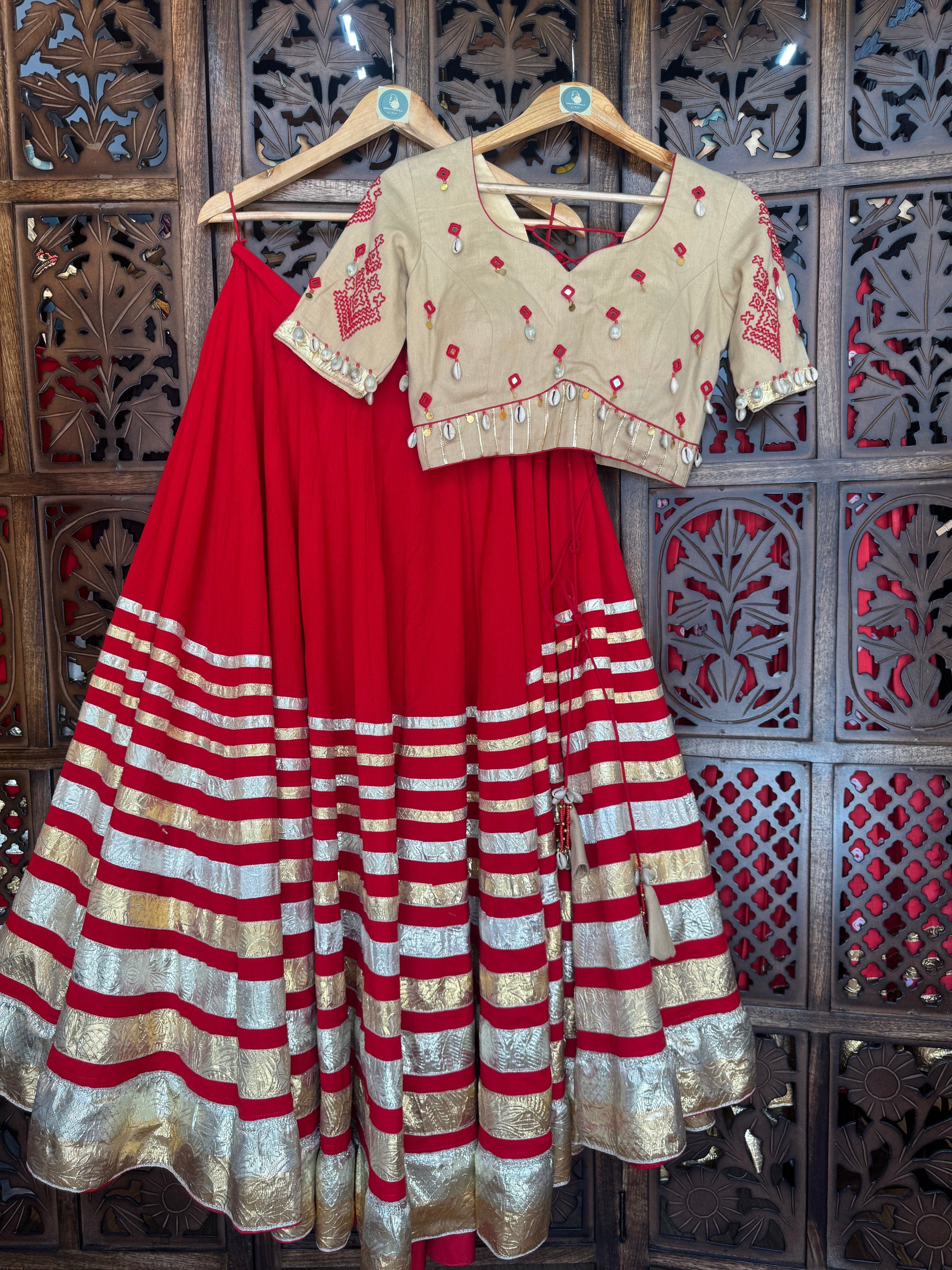 RED MULTI LAMPI CHANIYA CHOLI RAAS'25 HANDMADEAHOLIC BY MISHKA