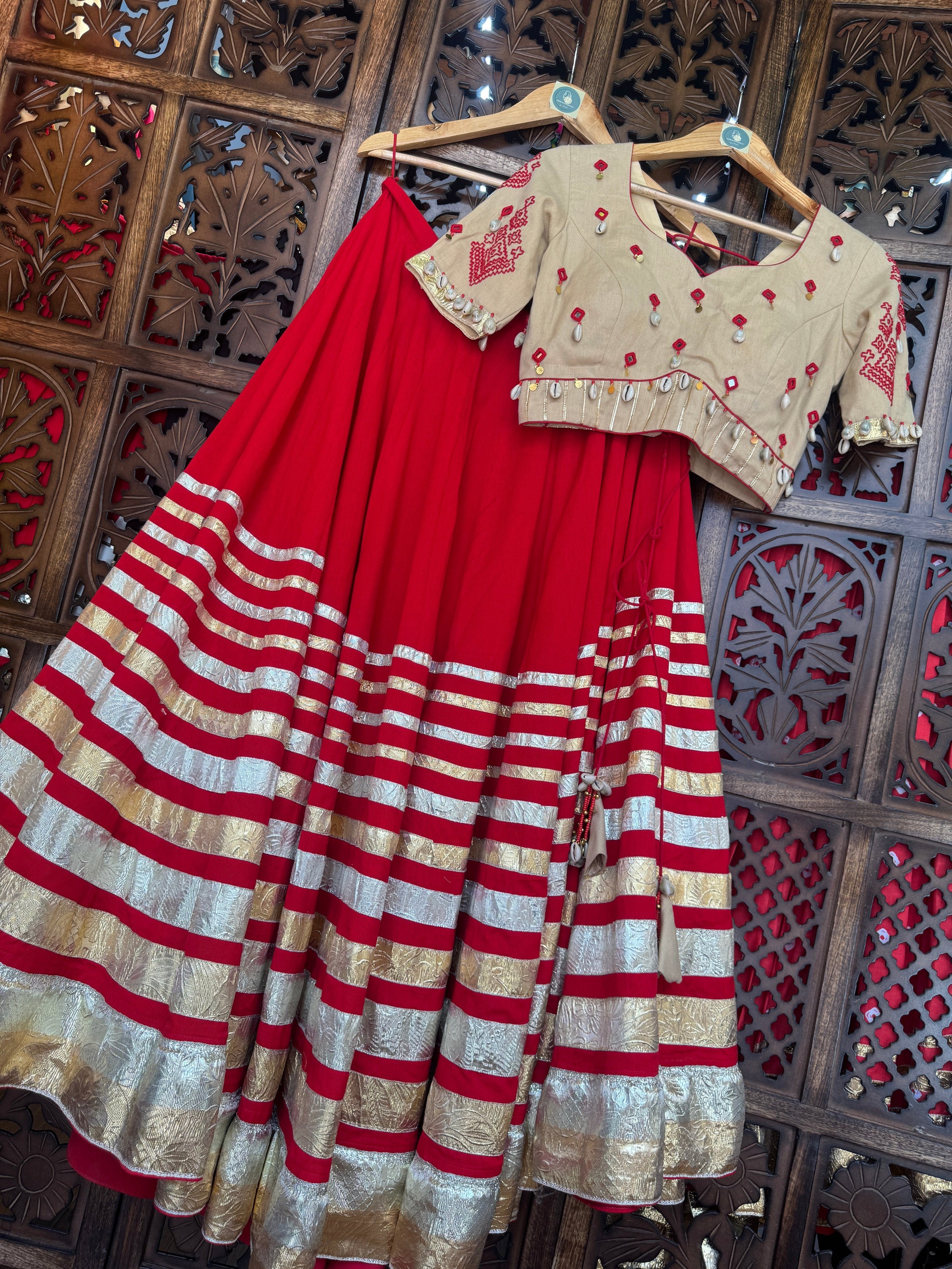 RED MULTI LAMPI CHANIYA CHOLI RAAS'25 HANDMADEAHOLIC BY MISHKA