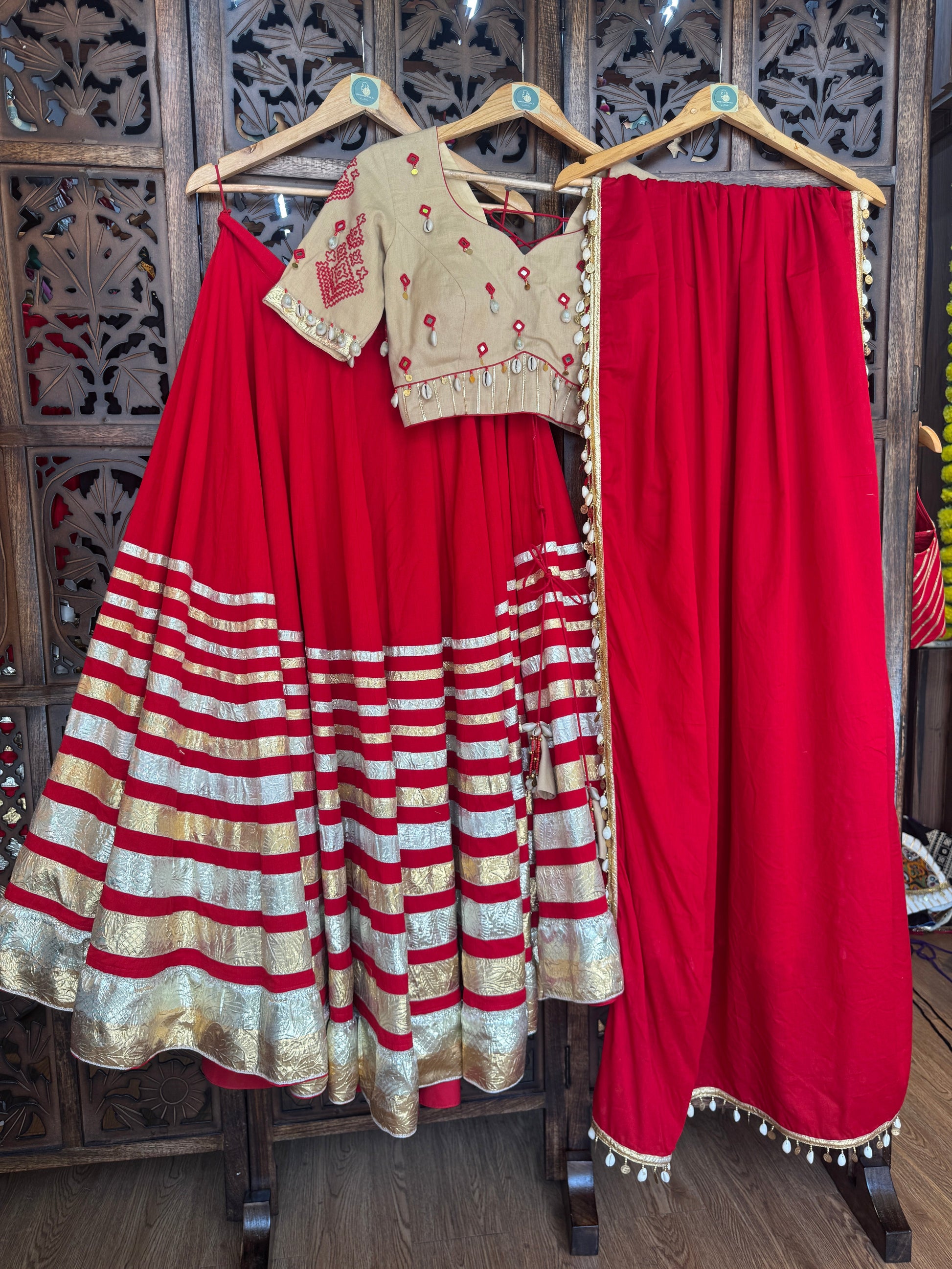 RED MULTI LAMPI CHANIYA CHOLI RAAS'25 HANDMADEAHOLIC BY MISHKA
