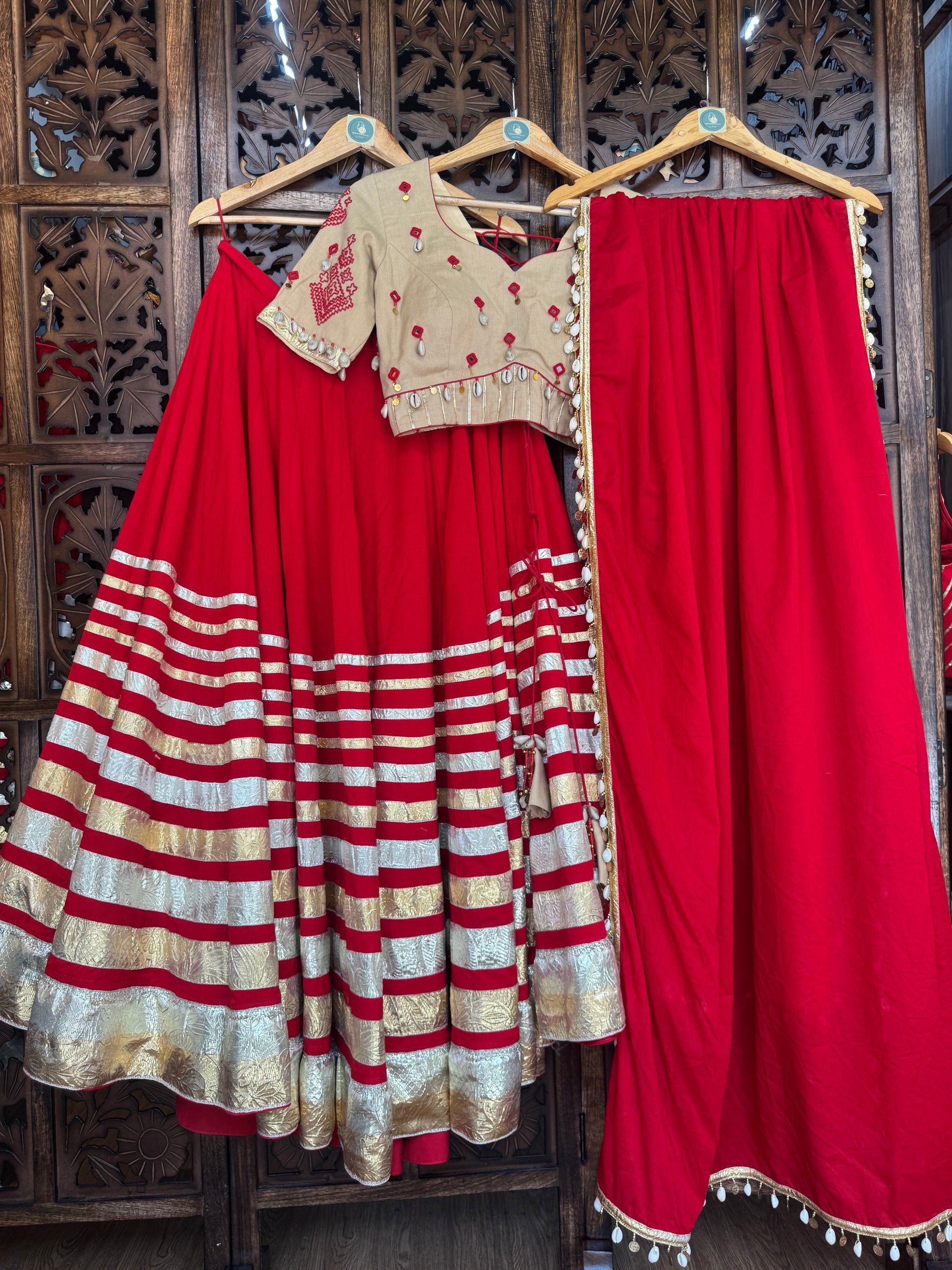 RED MULTI LAMPI CHANIYA CHOLI RAAS'25 HANDMADEAHOLIC BY MISHKA
