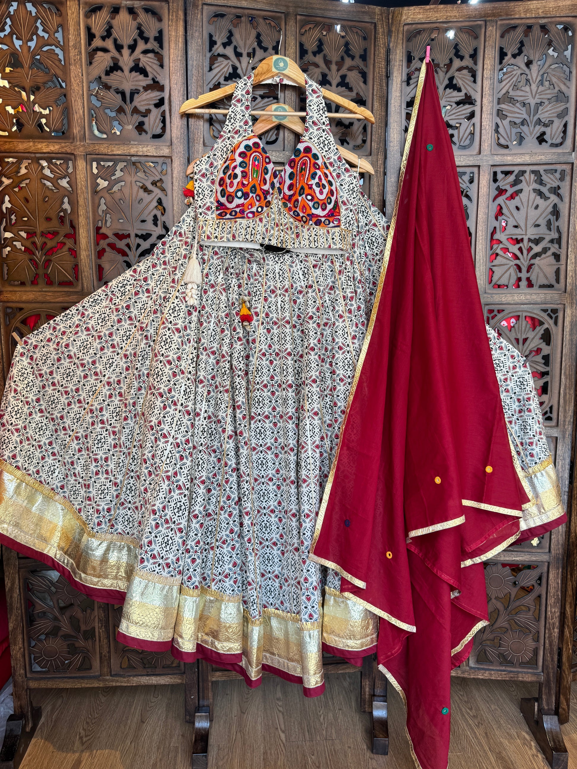 AJARAKH OFF WHITE CHANIYA CHOLI RAAS'25 HANDMADEAHOLIC BY MISHKA