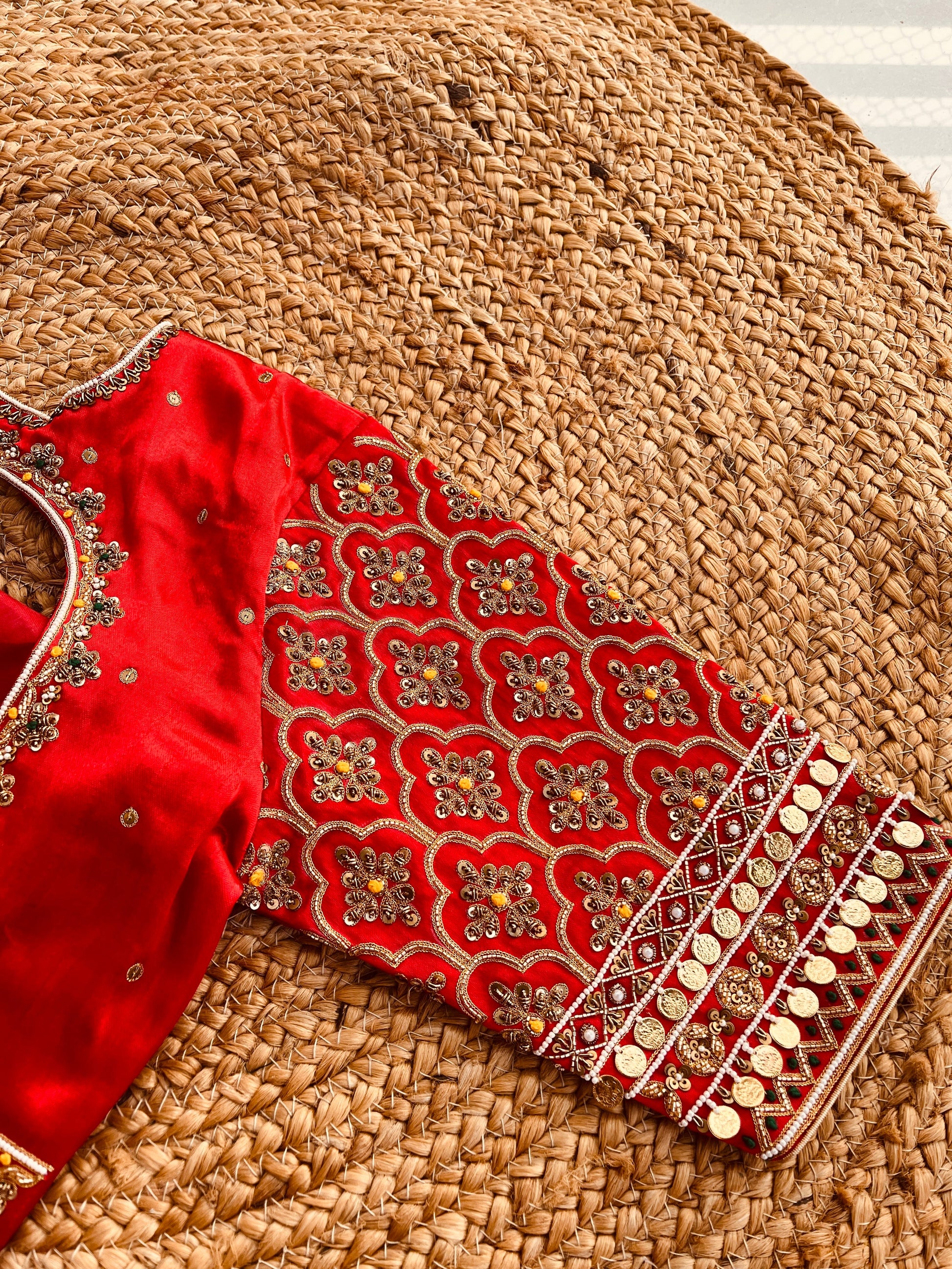 RED HEAVY HANDWORK ROUND NECK BLOUSE HANDMADEAHOLIC BY MISHKA