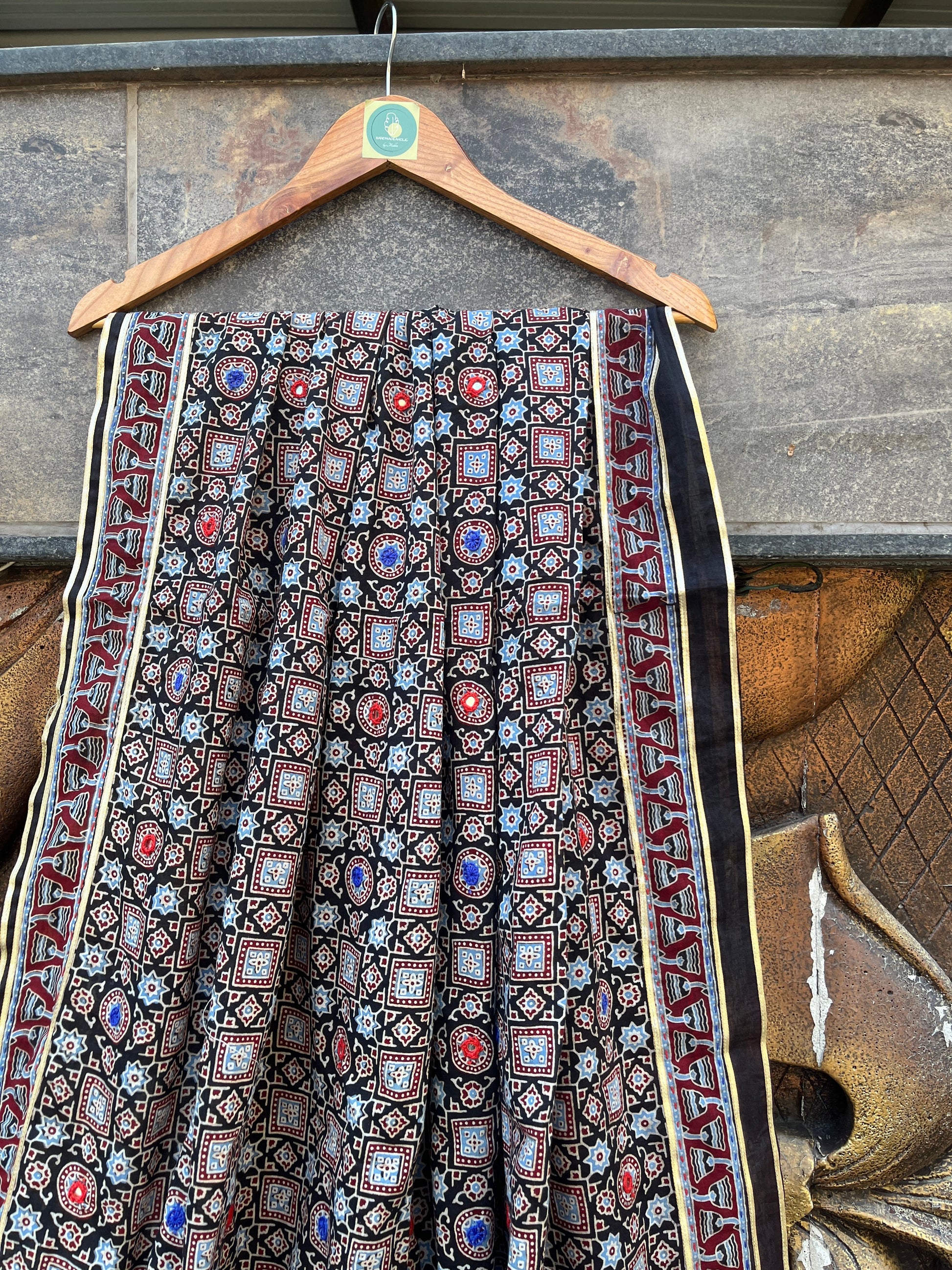 BLACK  HANDCRAFTED AJARKH DUPATTA HANDMADEAHOLIC BY MISHKA