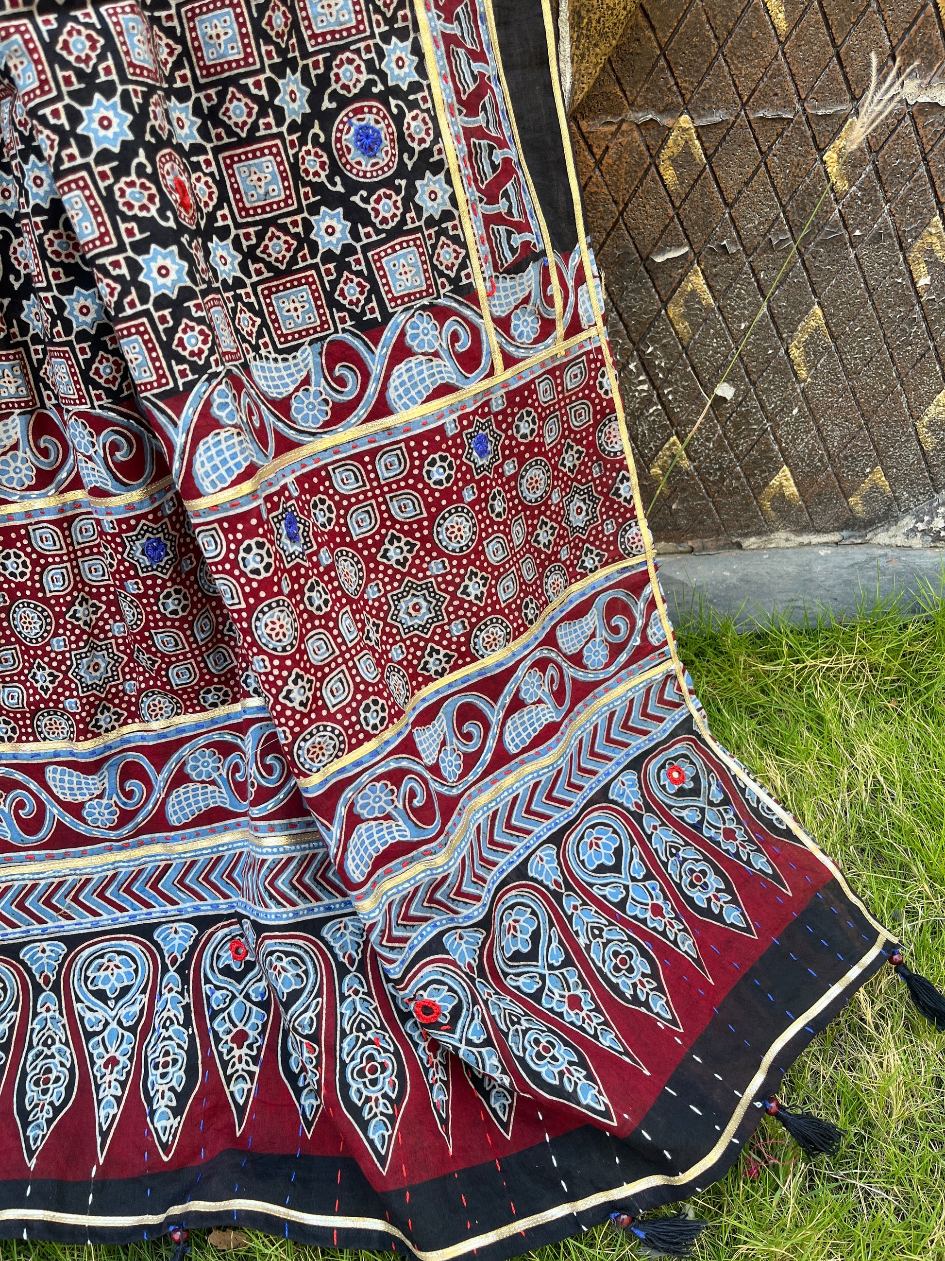BLACK  HANDCRAFTED AJARKH DUPATTA HANDMADEAHOLIC BY MISHKA