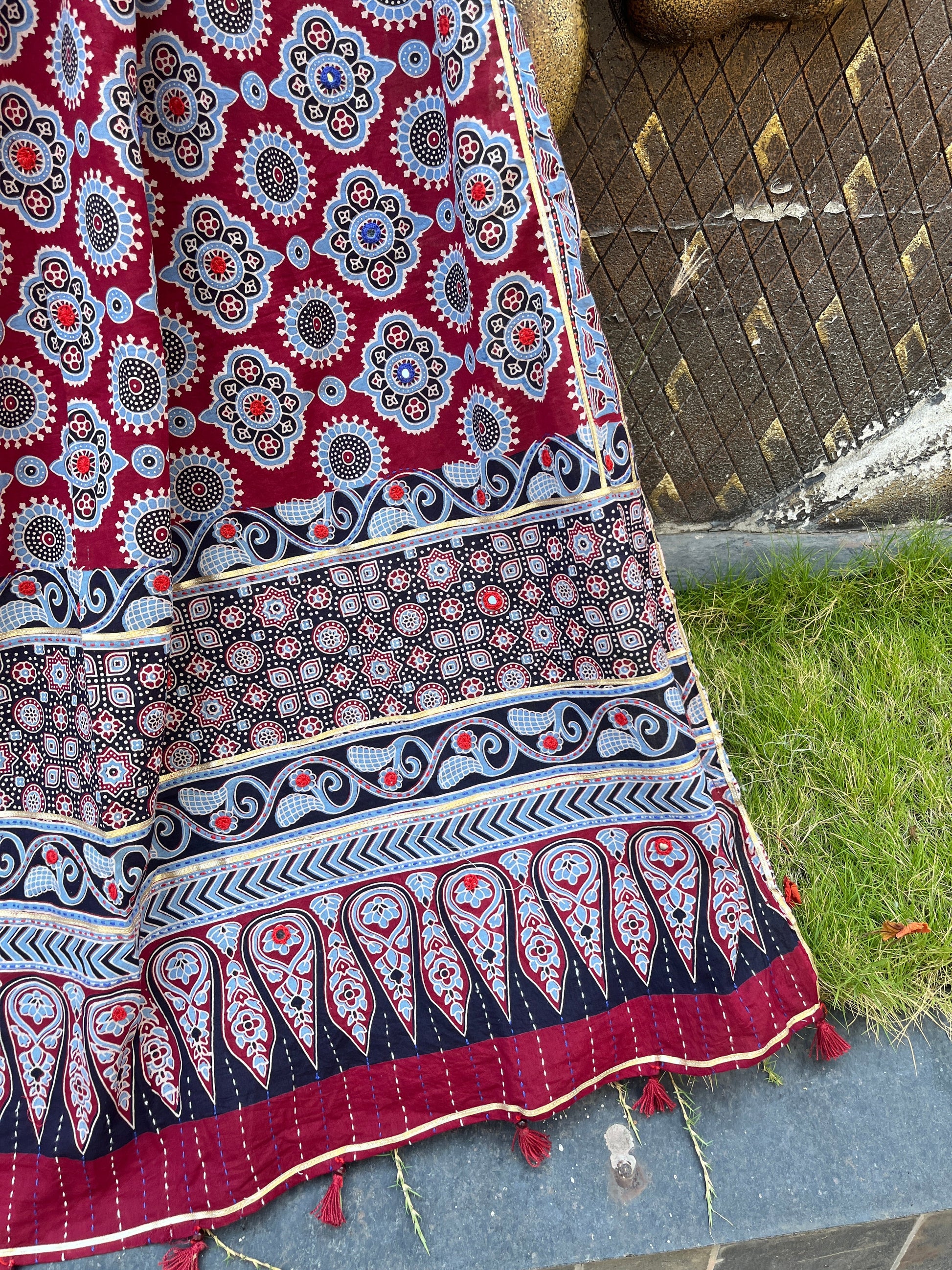 MARRON HANDCRAFTED AJARKH DUPATTA HANDMADEAHOLIC BY MISHKA