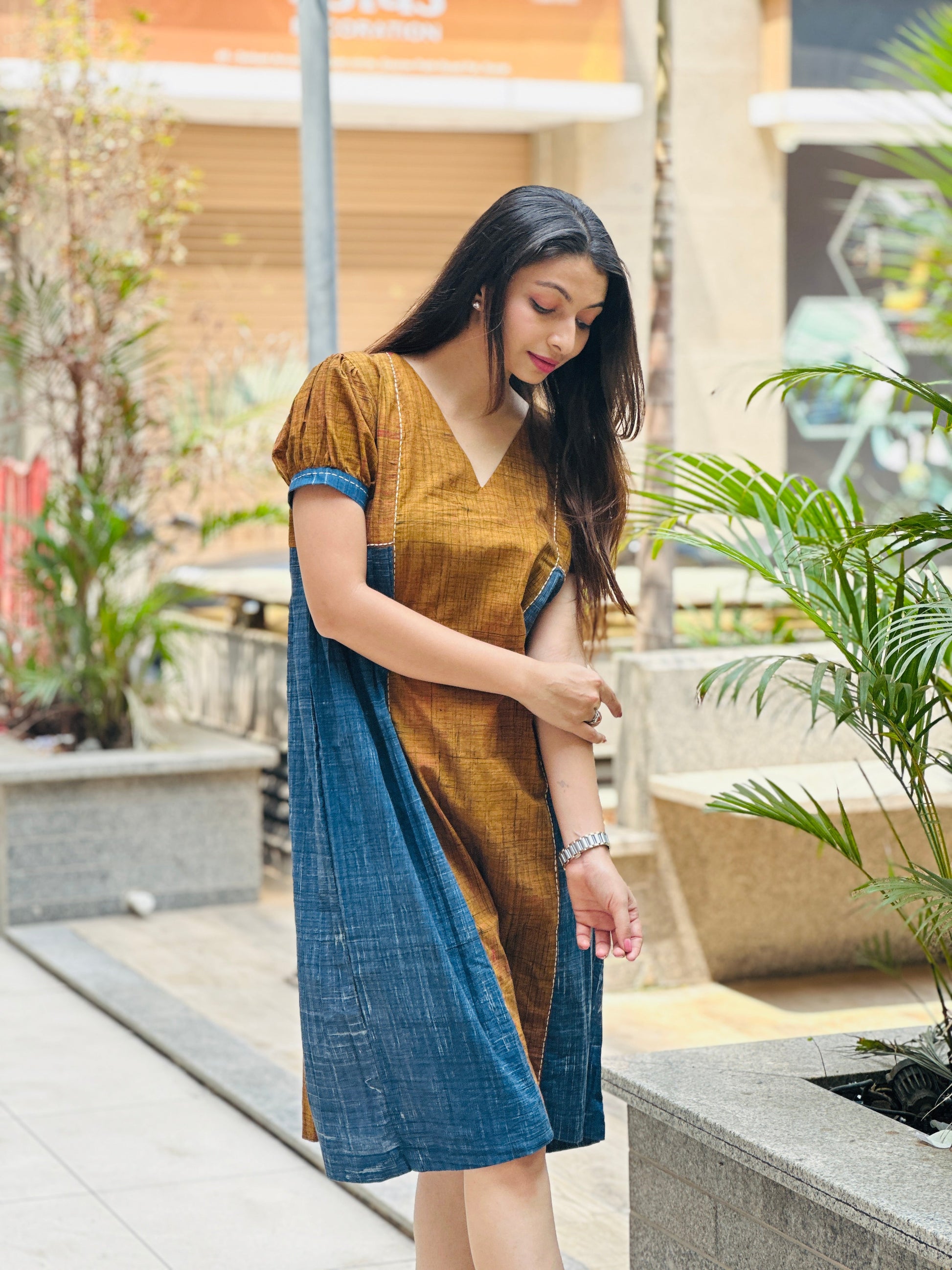 MUSTARD & BLUE BRUSH PRINT KURTIES HANDMADEAHOLIC BY MISHKA