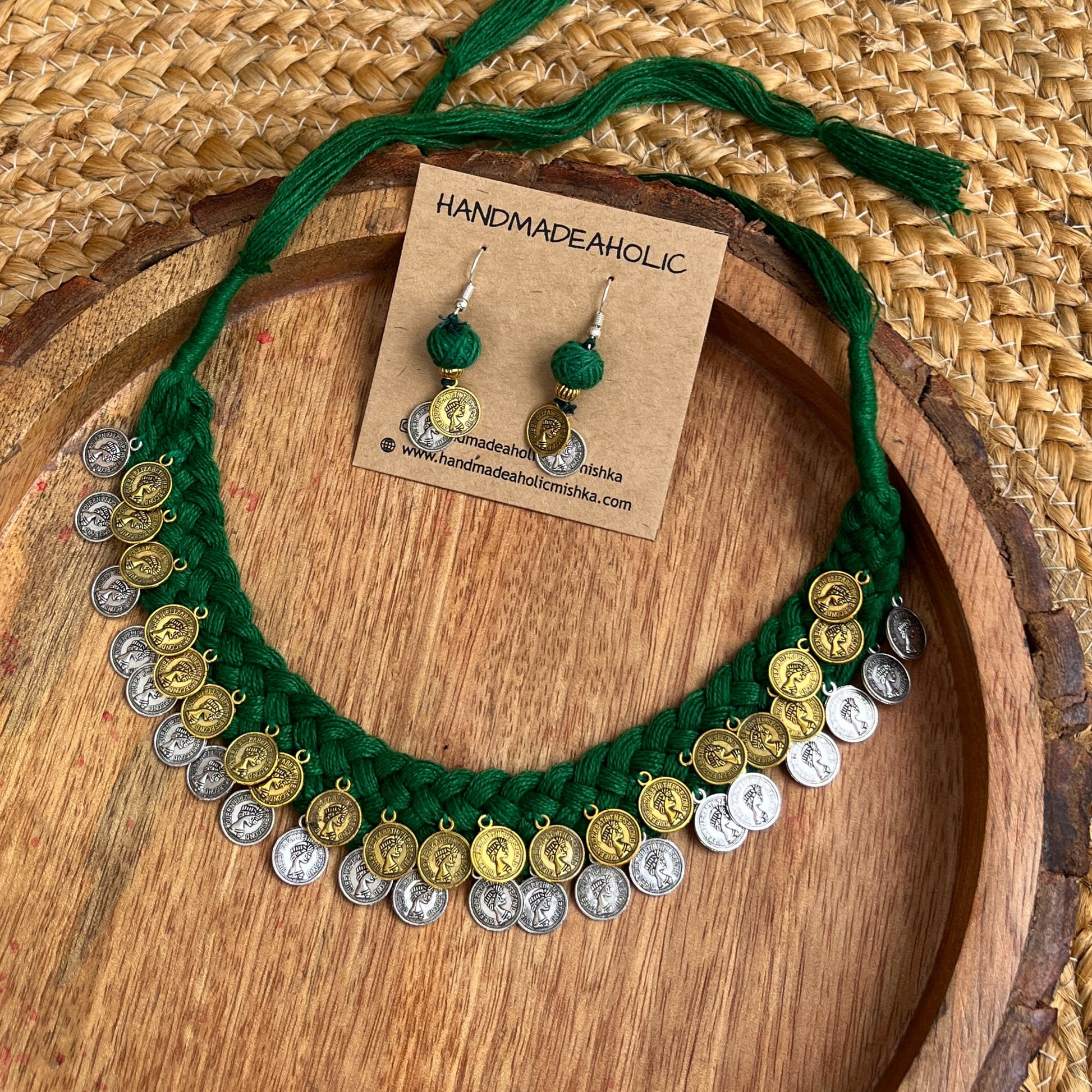 GREEN COIN NECKPIECE HANDMADEAHOLIC BY MISHKA