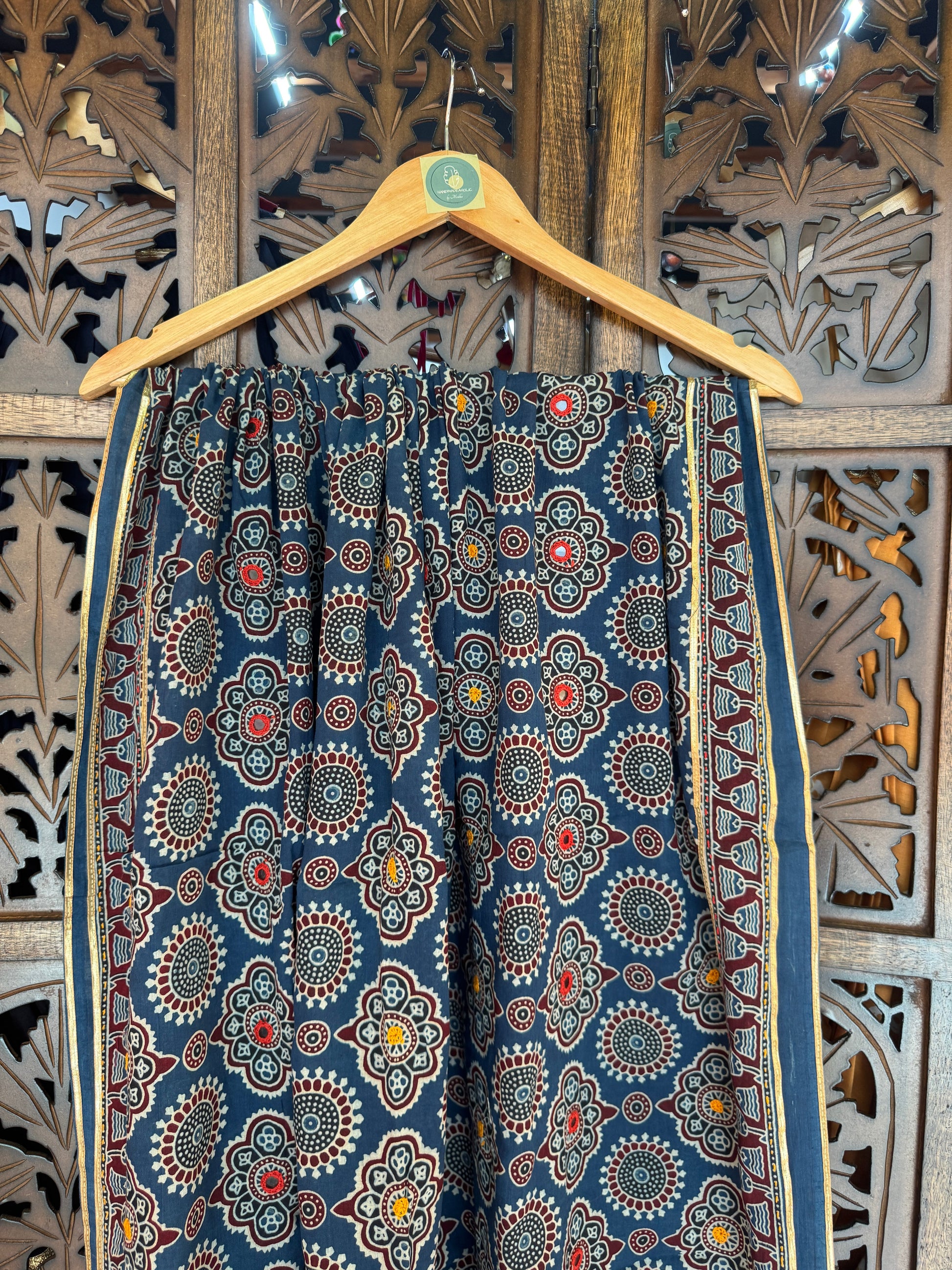 BLUE HANDCRAFTED AJARKH DUPATTA - 2 HANDMADEAHOLIC BY MISHKA