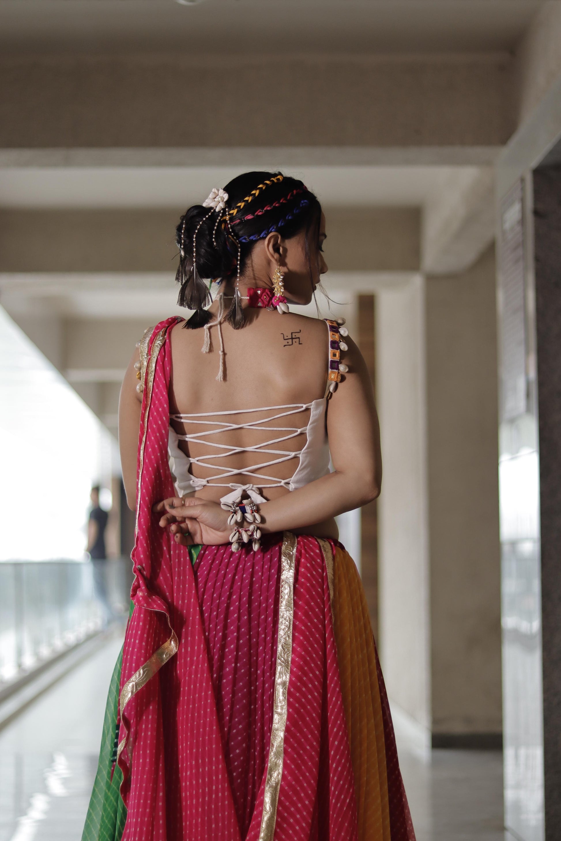MULTILEHRIYA SKIRT WITH WHITE AFGHANI BLOUSE - handmadeaholicmishka
