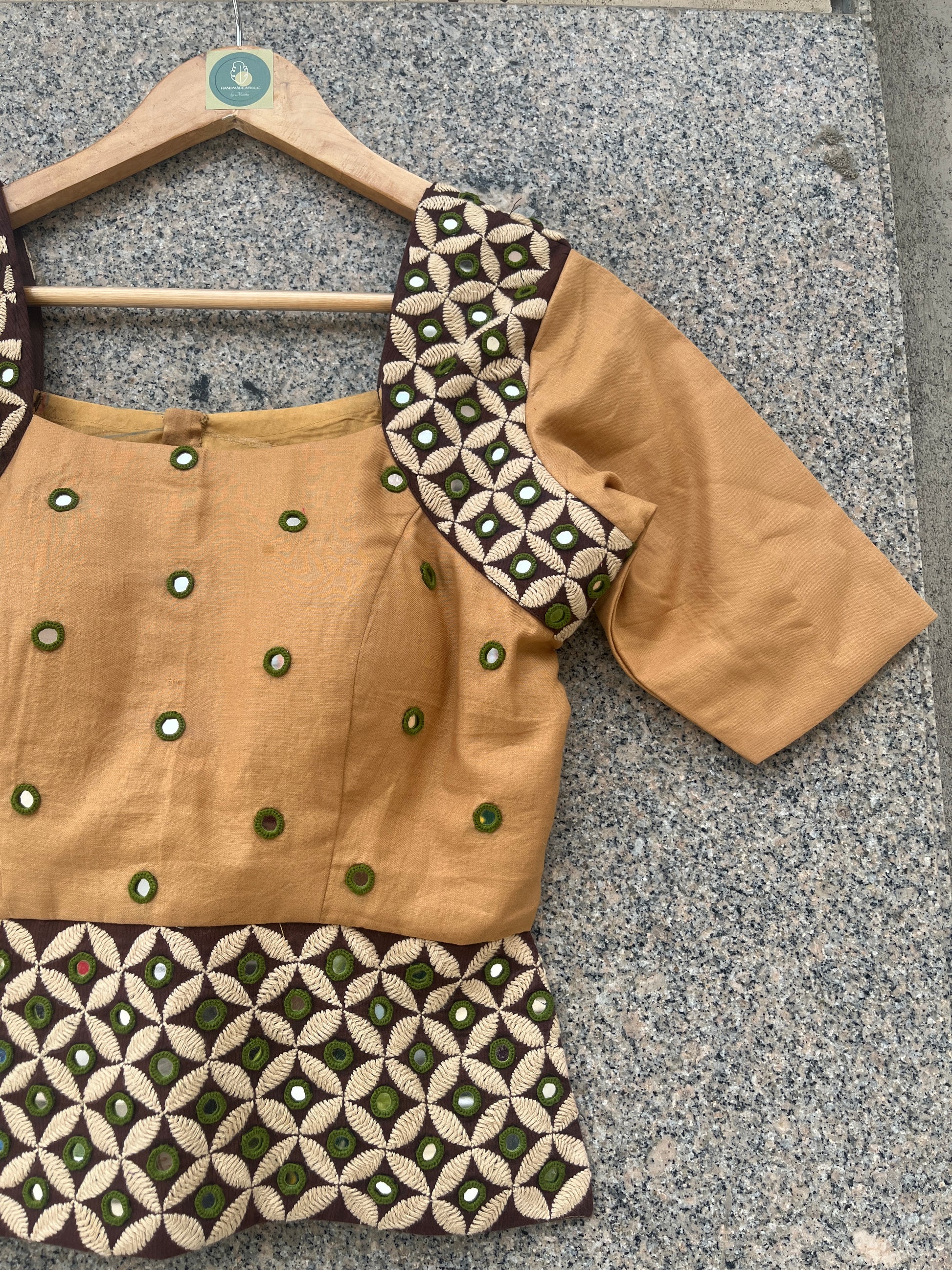CREAM AND BROWN DESHI BHARAT BLOUSE STYLE JACKET - handmadeaholicmishka