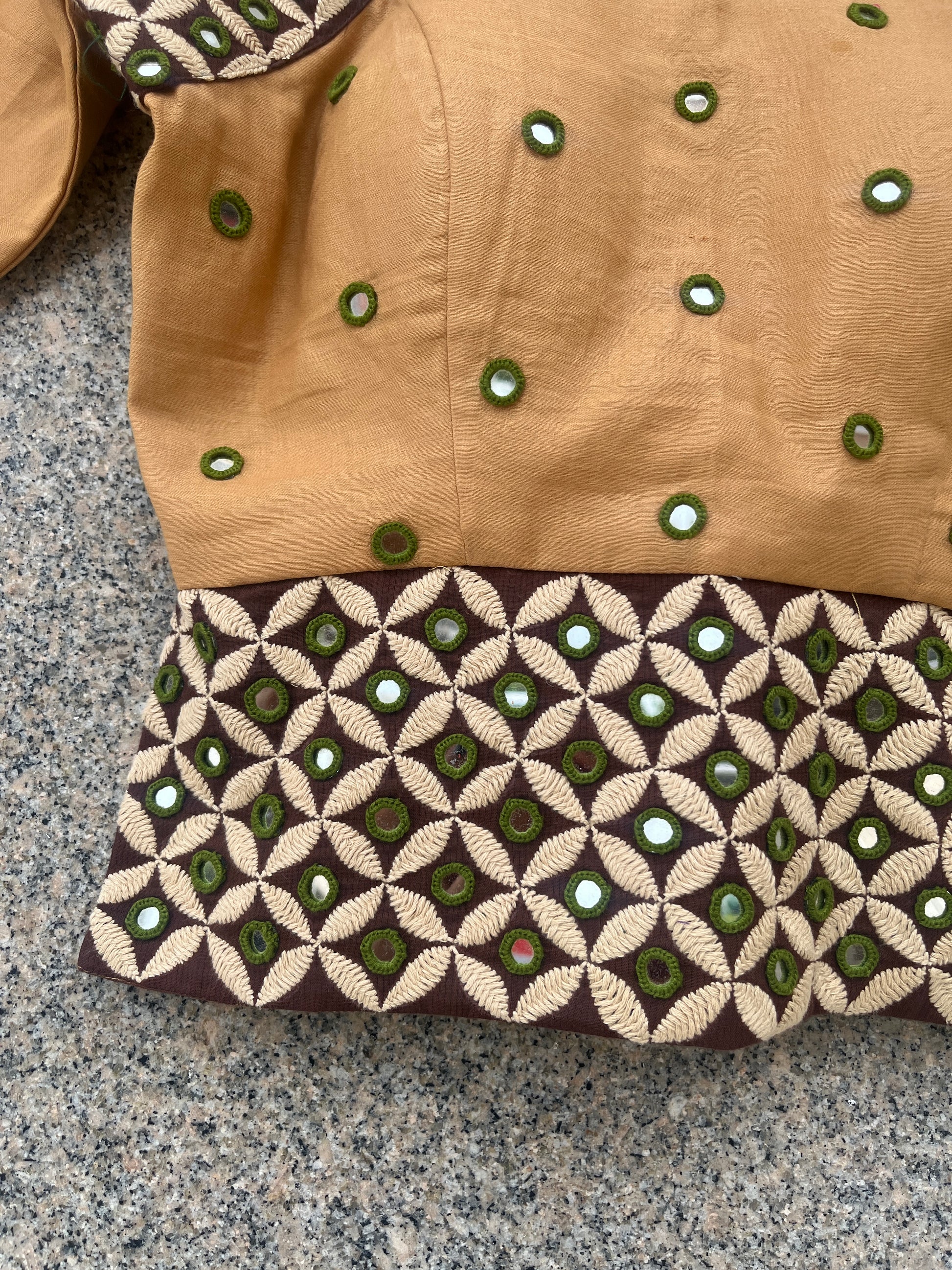 CREAM AND BROWN DESHI BHARAT BLOUSE STYLE JACKET - handmadeaholicmishka