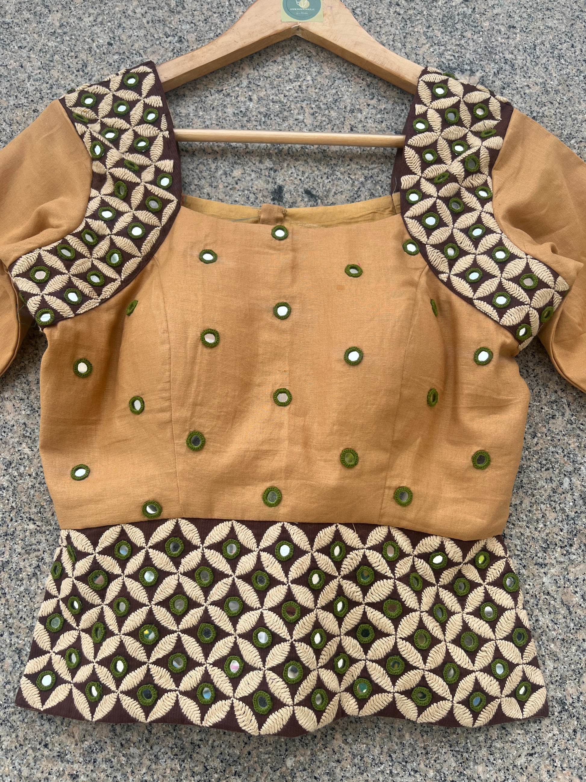 CREAM AND BROWN DESHI BHARAT BLOUSE STYLE JACKET - handmadeaholicmishka