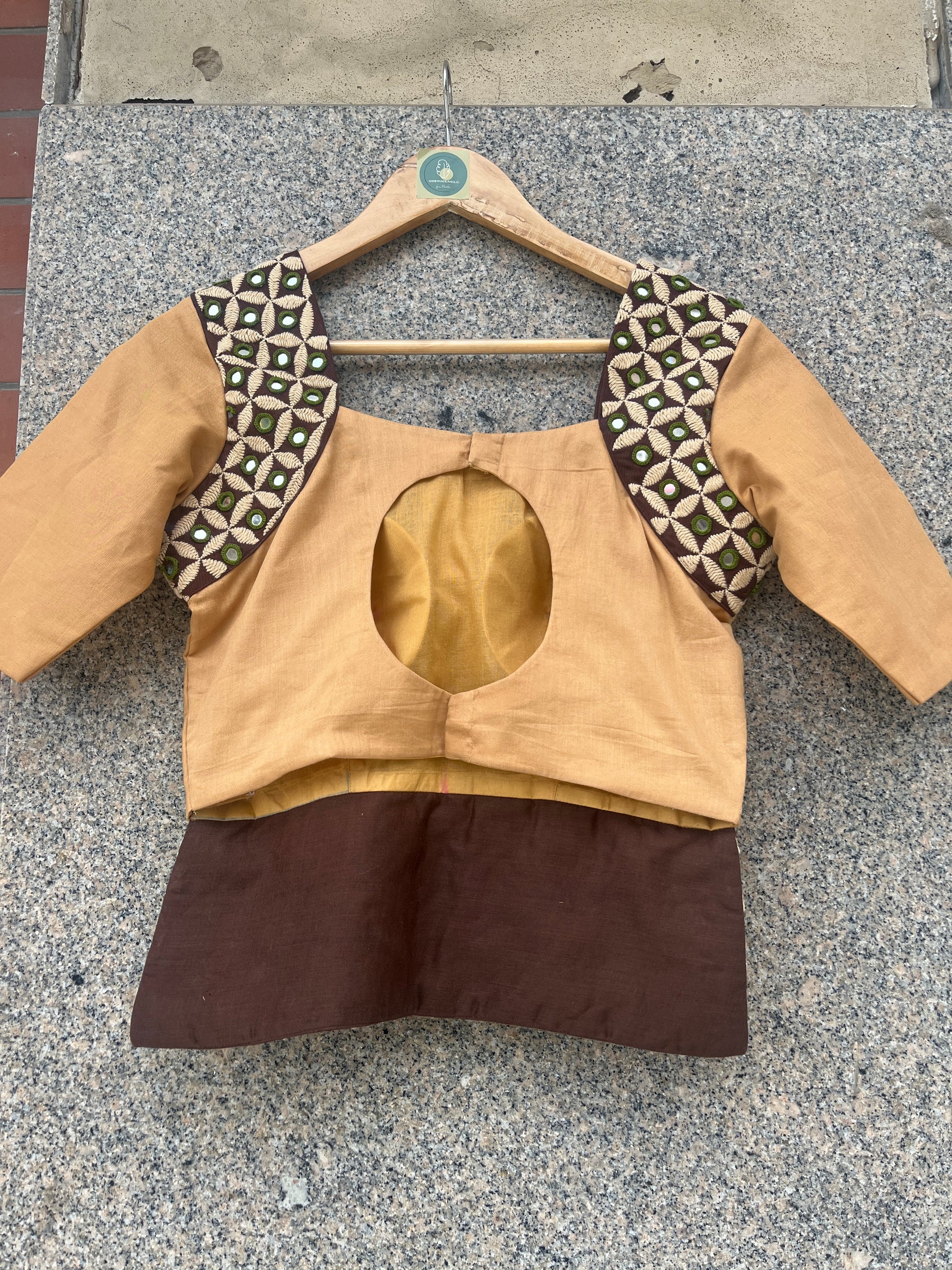 CREAM AND BROWN DESHI BHARAT BLOUSE STYLE JACKET - handmadeaholicmishka