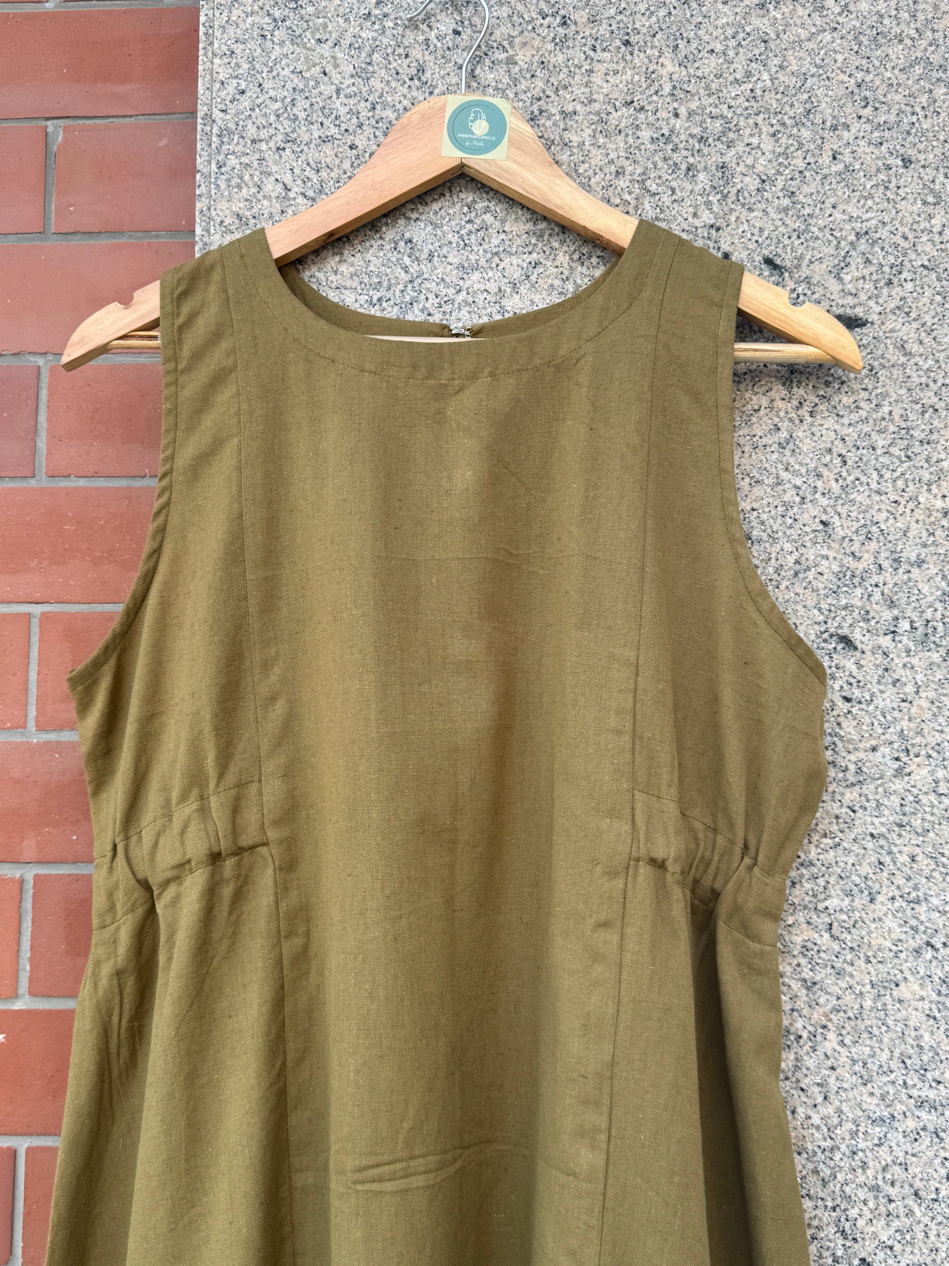OLIVE LINEN DRESS HANDMADEAHOLIC BY MISHKA