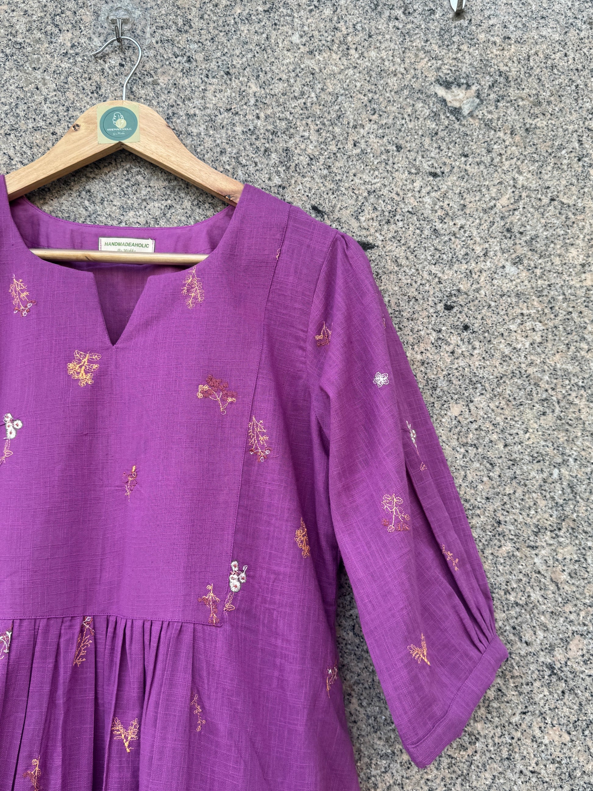 PURPLE EMBROIDERY LINEN DRESS HANDMADEAHOLIC BY MISHKA