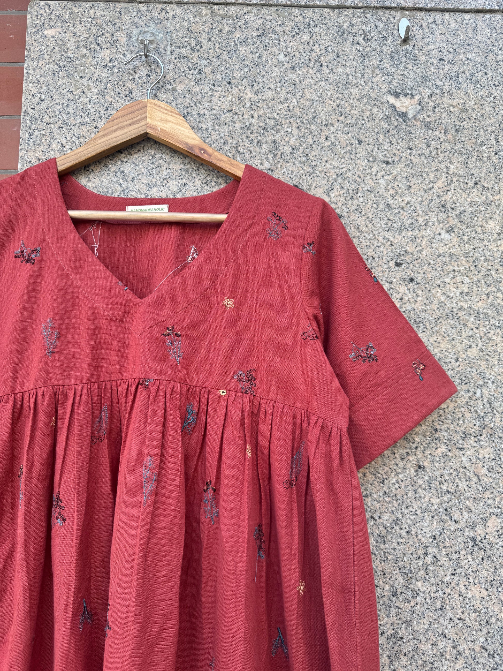 BROWN EMBROIDERED LINEN DRESS HANDMADEAHOLIC BY MISHKA