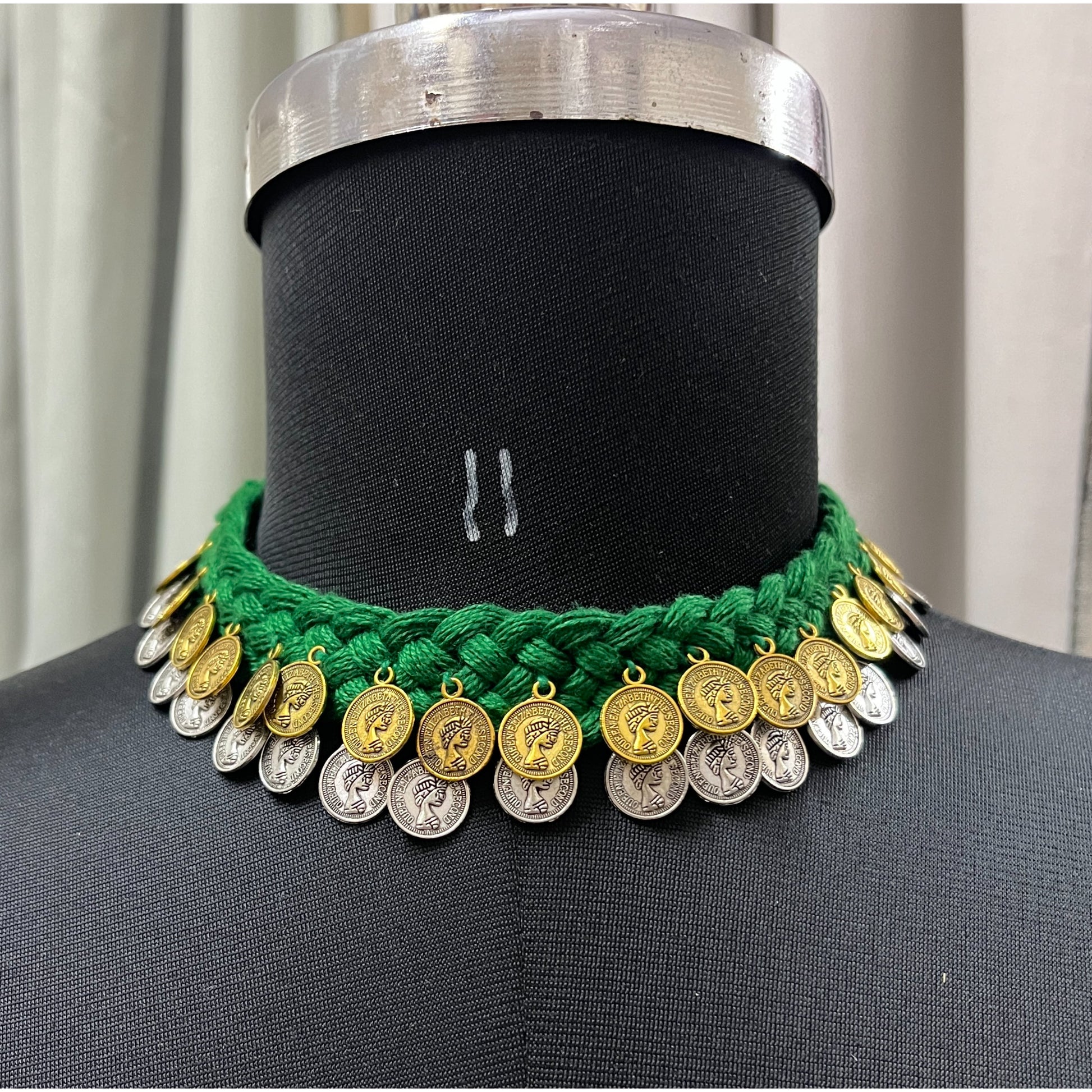 GREEN COIN NECKPIECE HANDMADEAHOLIC BY MISHKA