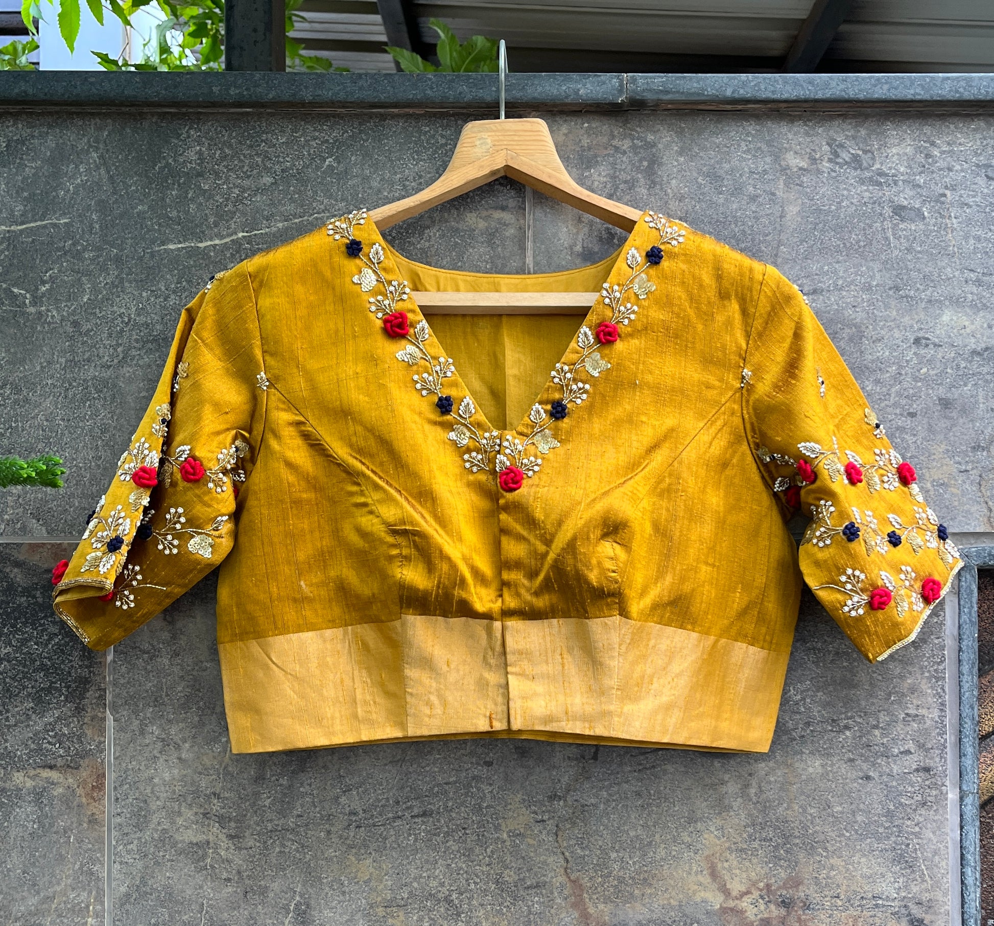 yellow silk blouse