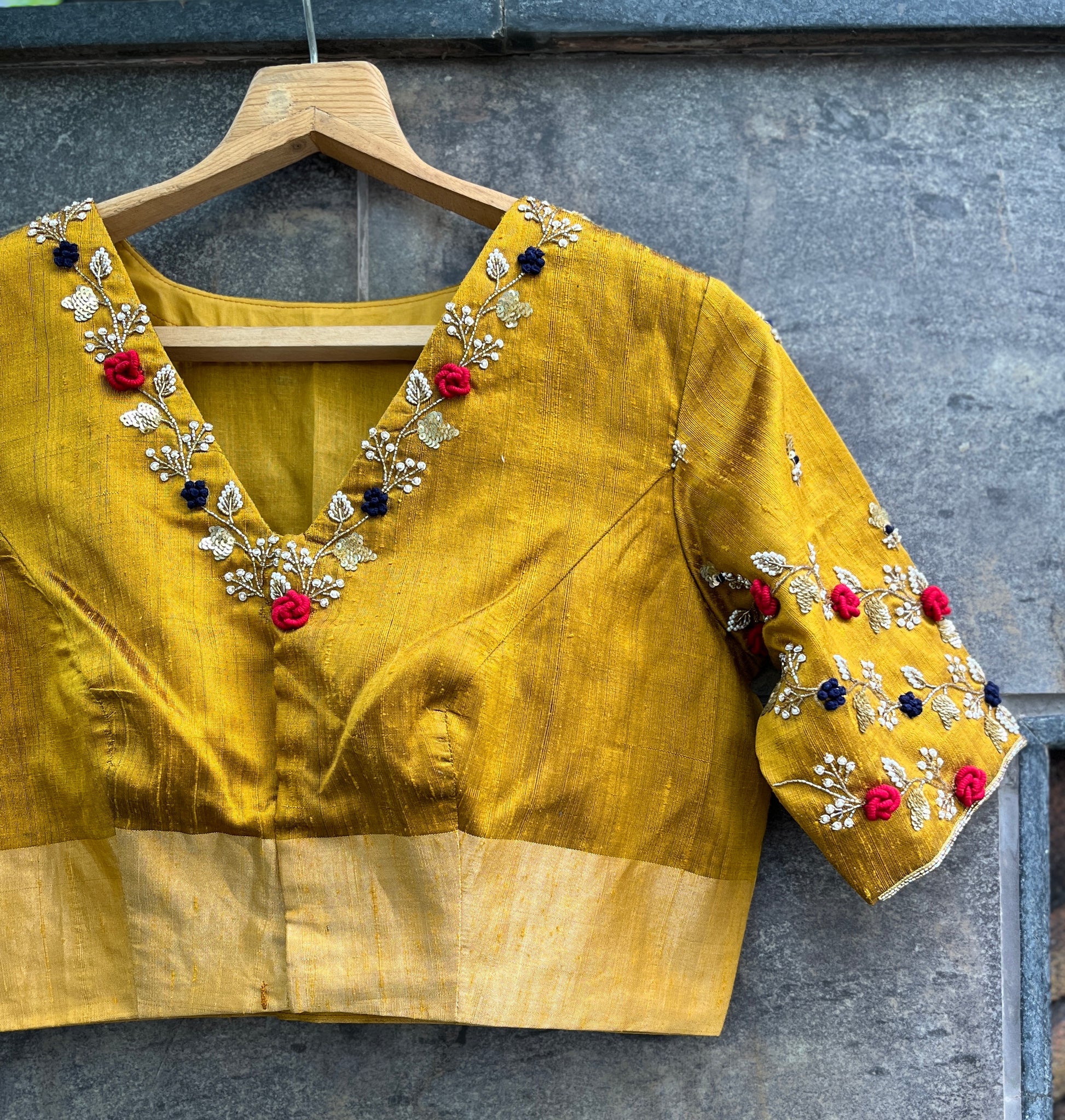 yellow silk blouse
