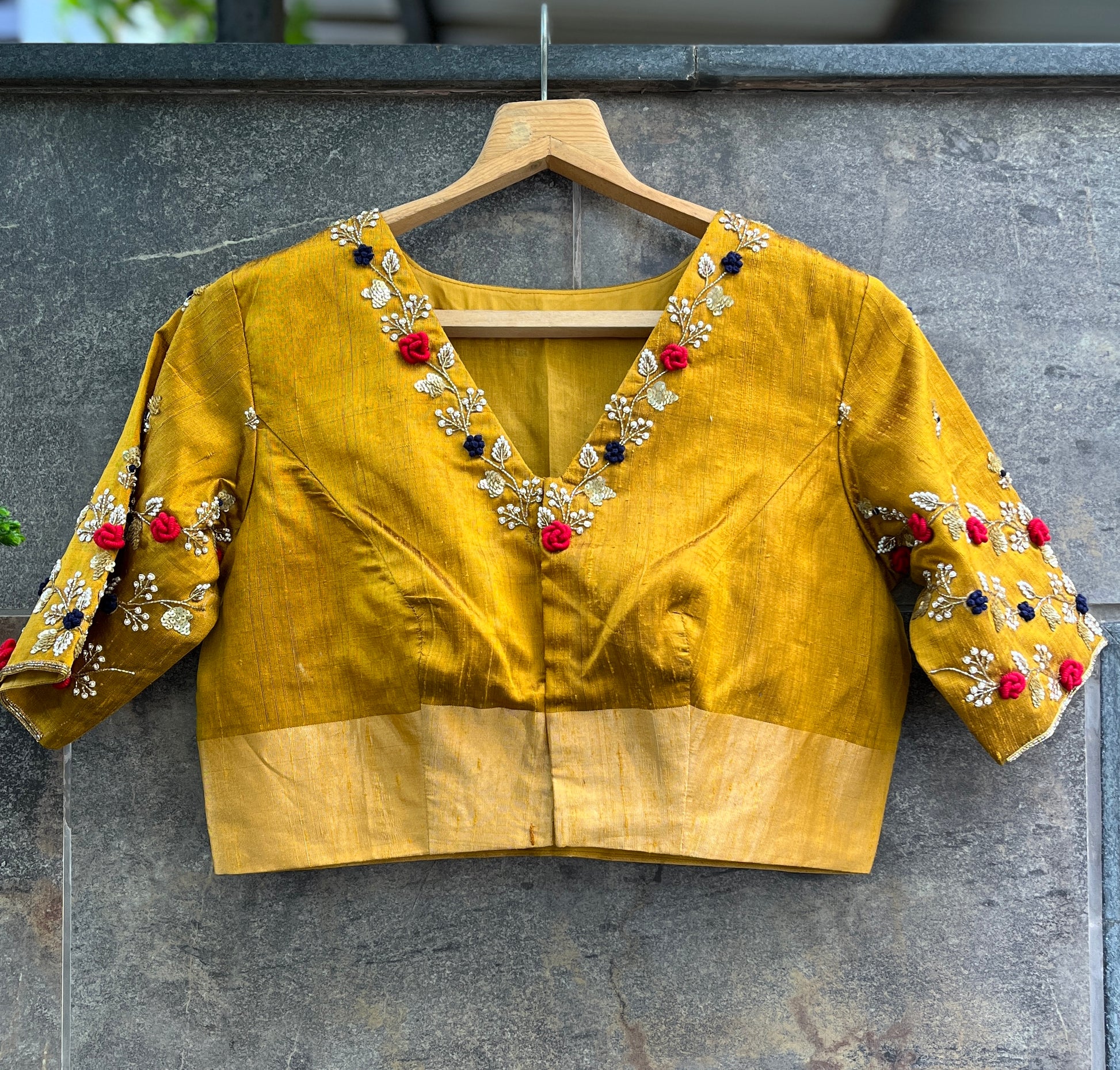 yellow silk blouse