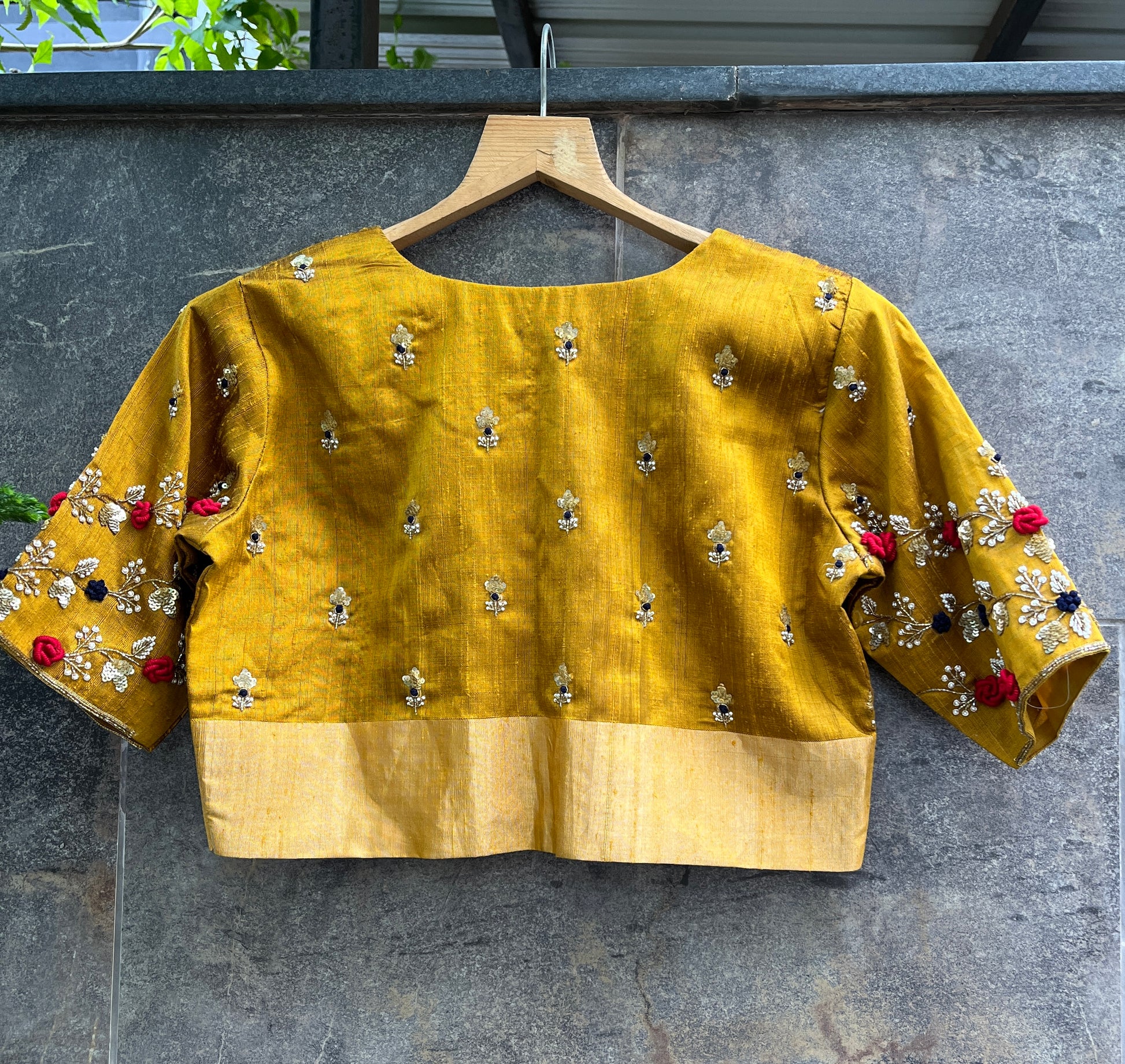 yellow silk blouse