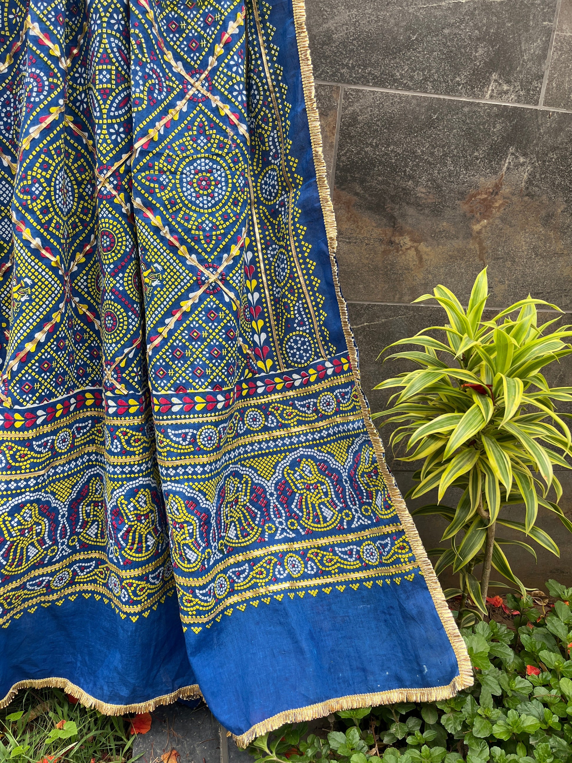 BLUE AND PINK COTTON BANDHANI DUPATTA HANDMADEAHOLIC BY MISHKA