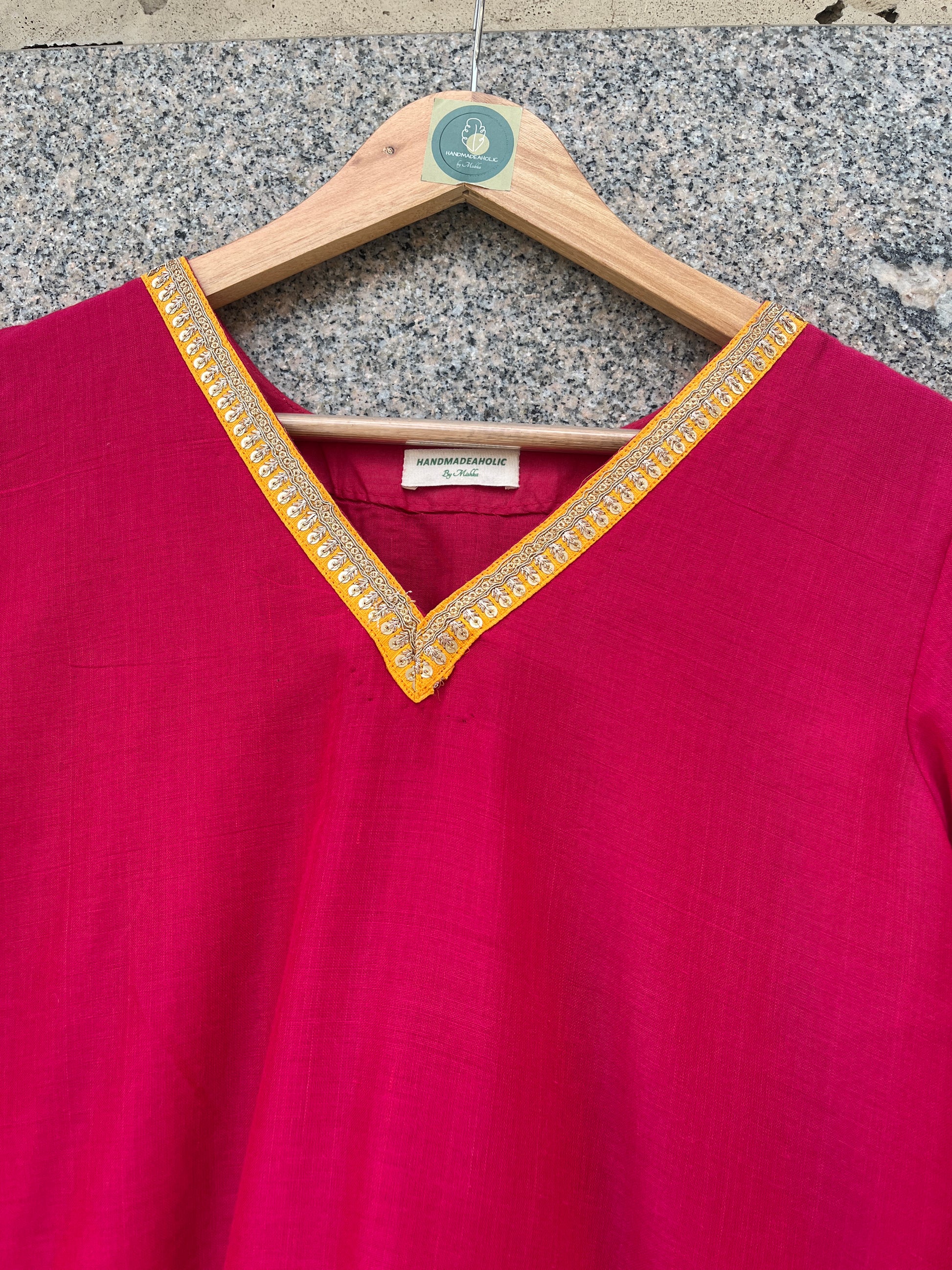 DARK PINK COTTON BLEND STRAIGHT CUT KURTI - handmadeaholicmishka