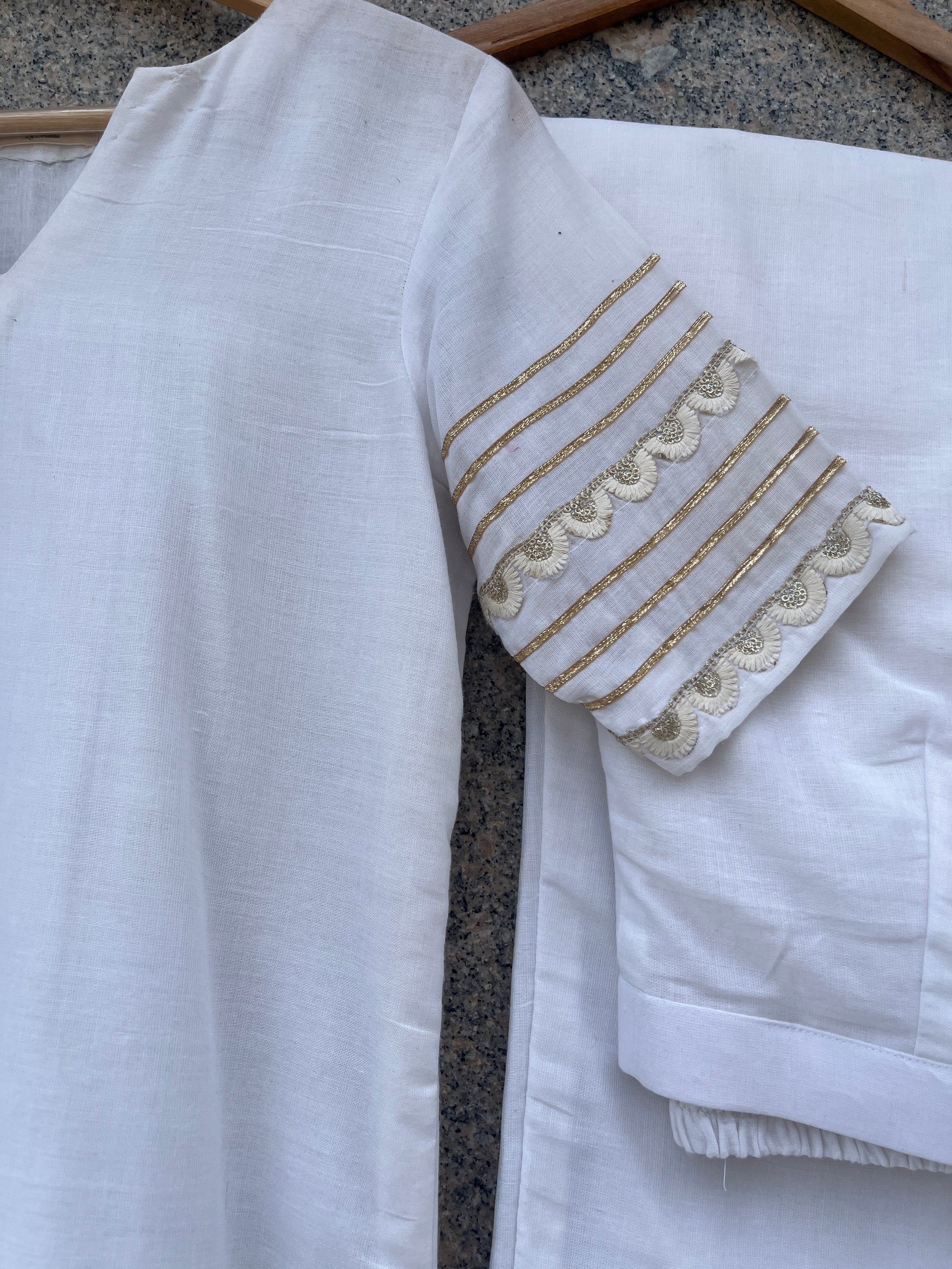 WHITE V- NECK STRAIGHT CUT KURTI AND PANT - handmadeaholicmishka