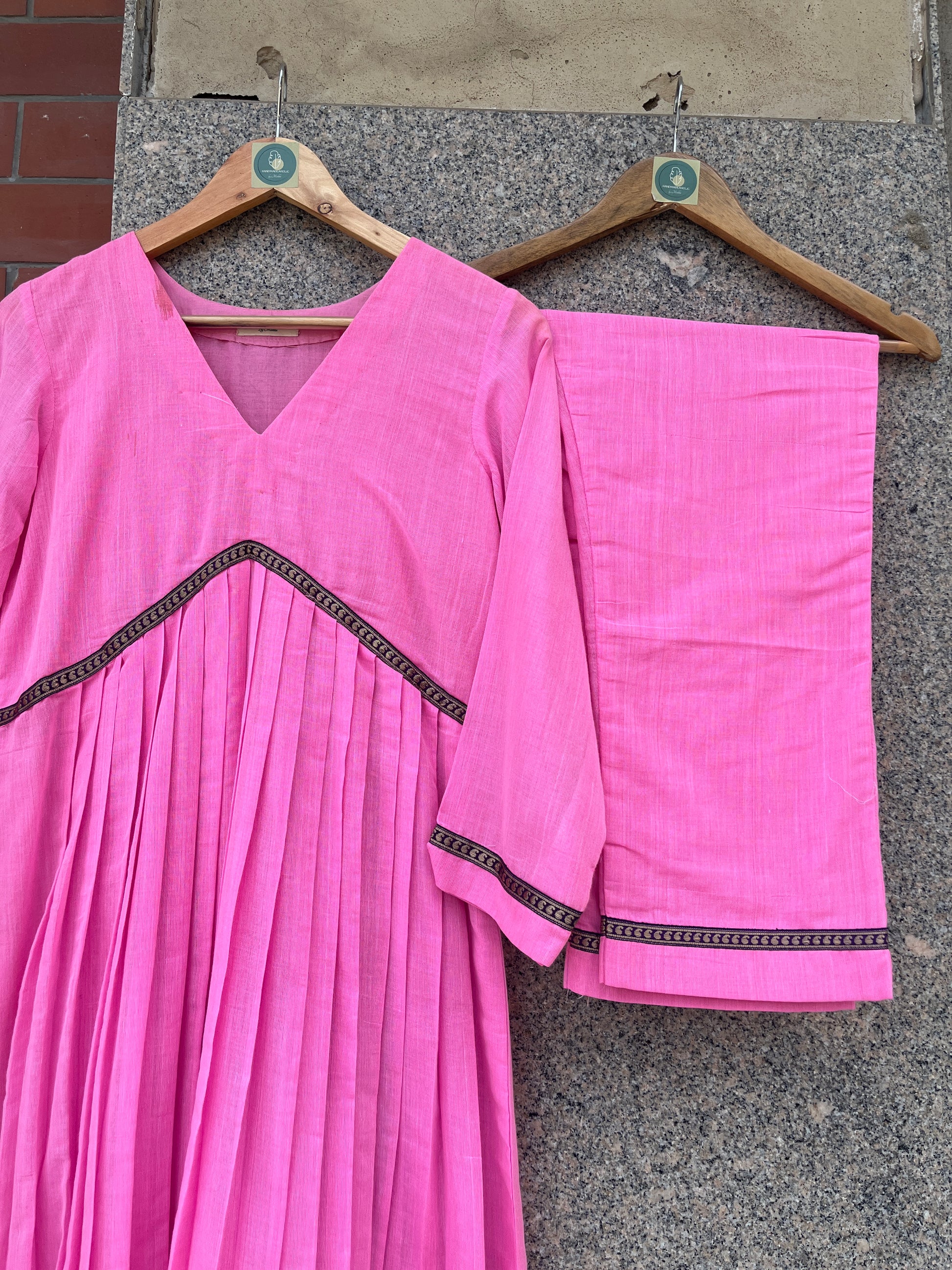 BABY PINK ANARKALI KURTA WITH PANT - handmadeaholicmishka
