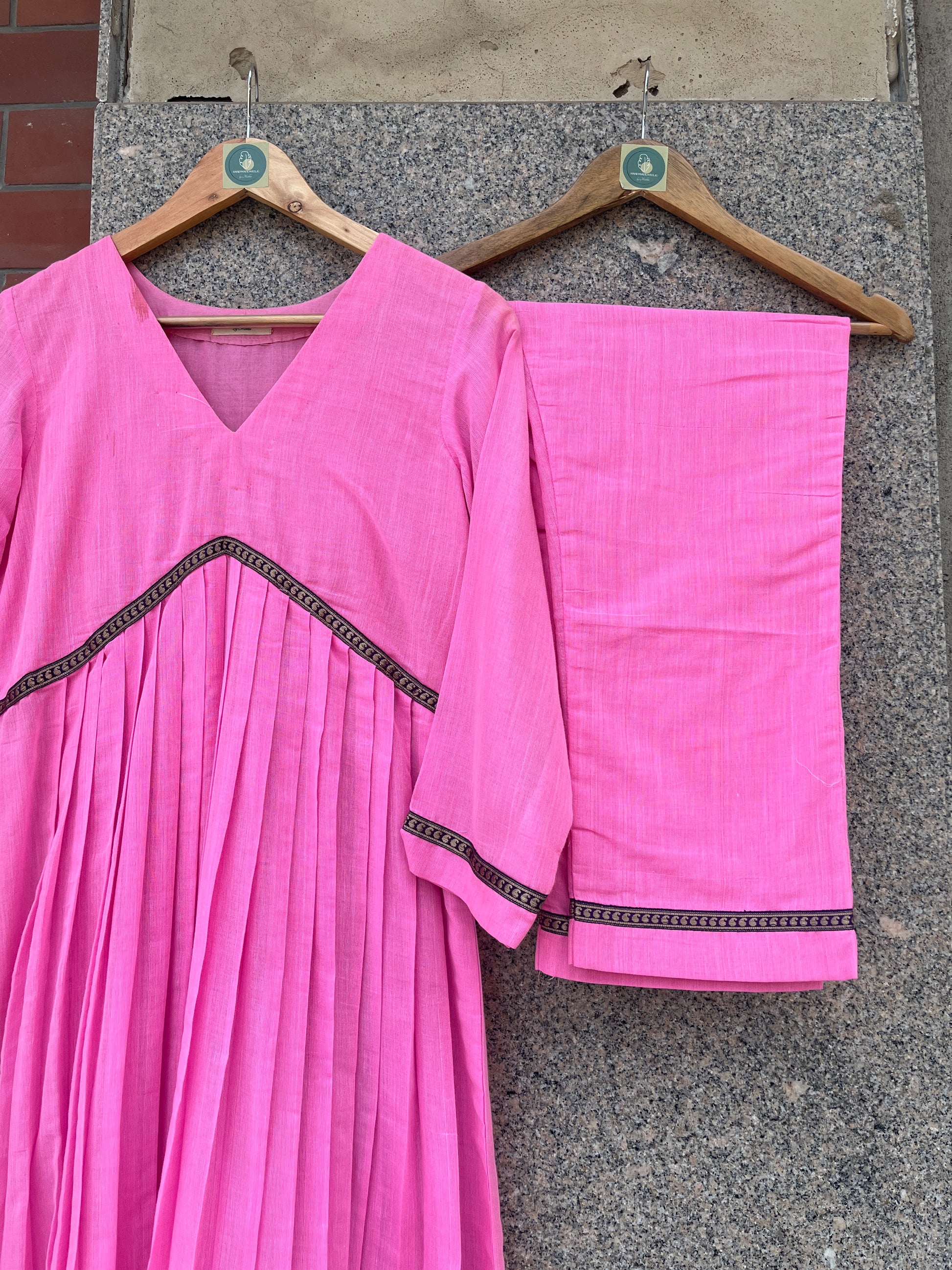 BABY PINK ANARKALI KURTA WITH PANT - handmadeaholicmishka